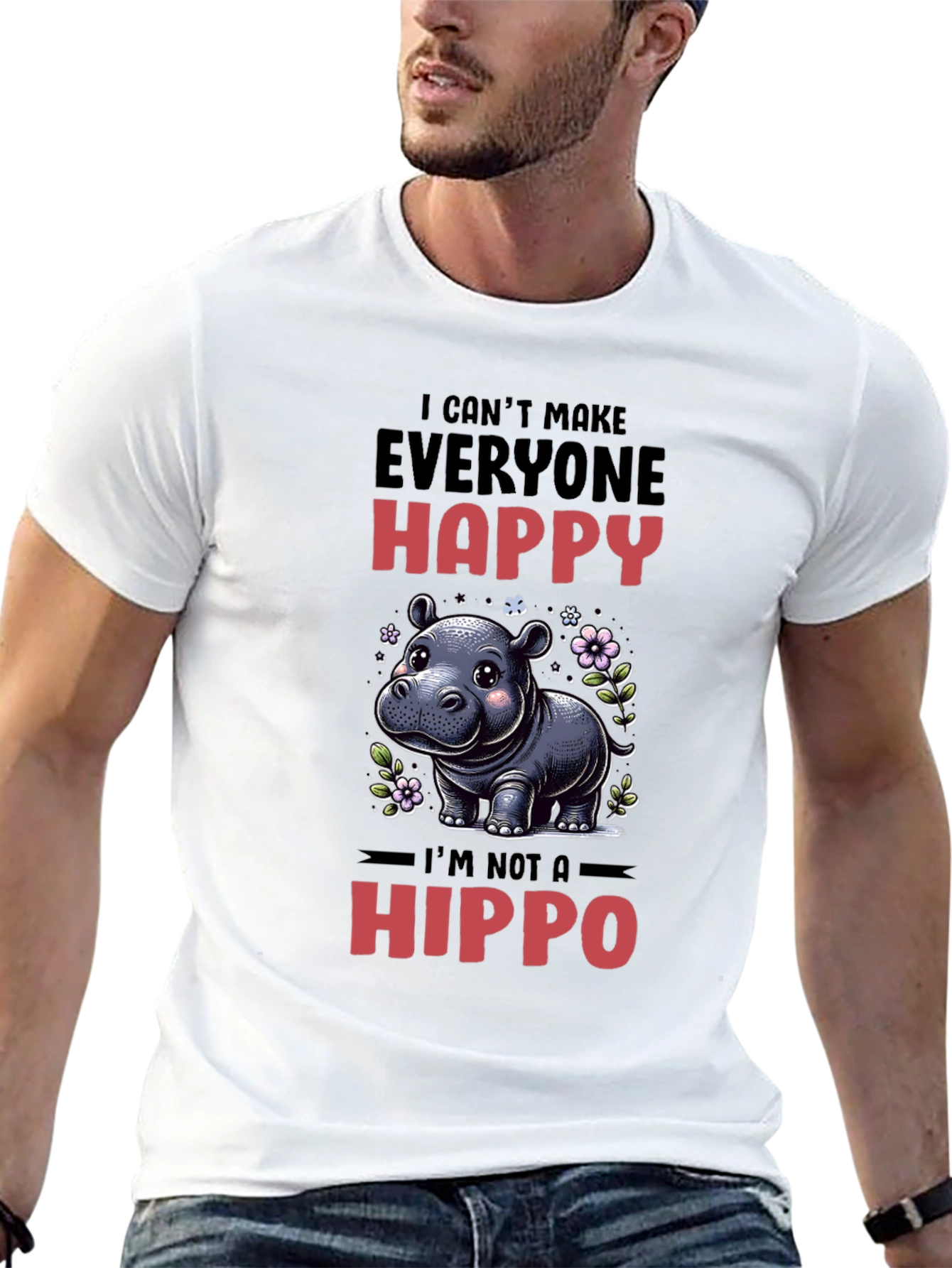 Black Funny Hippo T-Shirt - I Can't Make Everyone Happy view 13