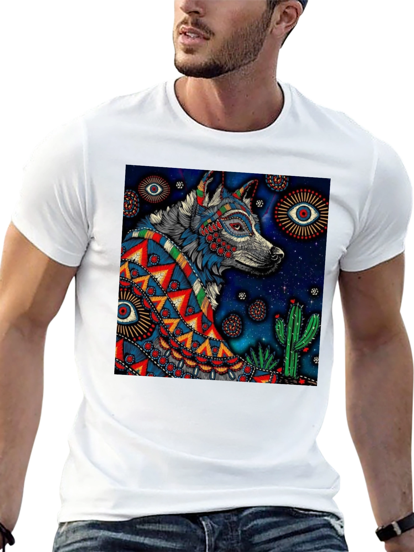 Black Wolf Graphic Print Tee - Men's Black T-Shirt view 13