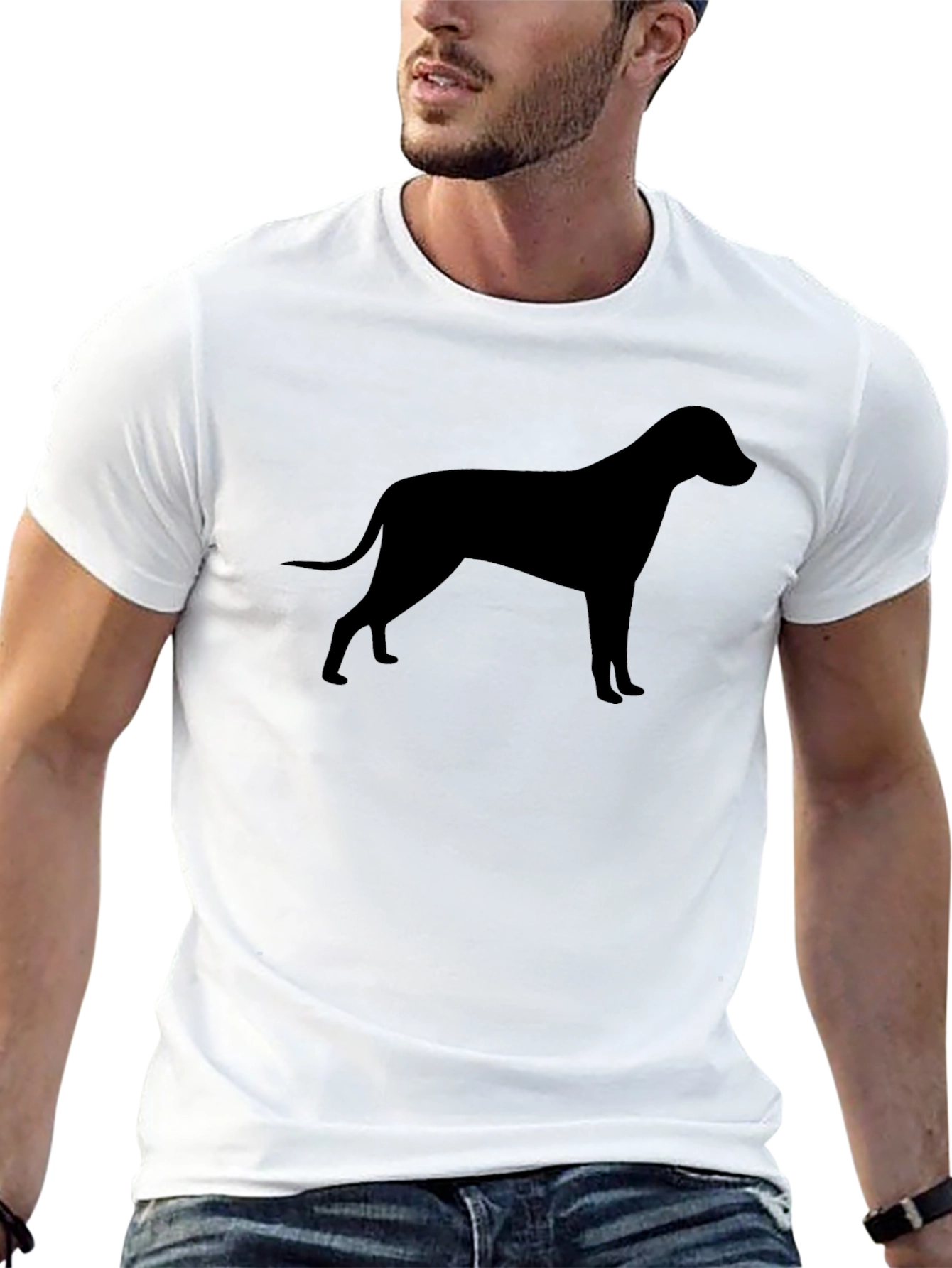 Black Dog Silhouette Black T-Shirt, Unisex Casual Tee view 13