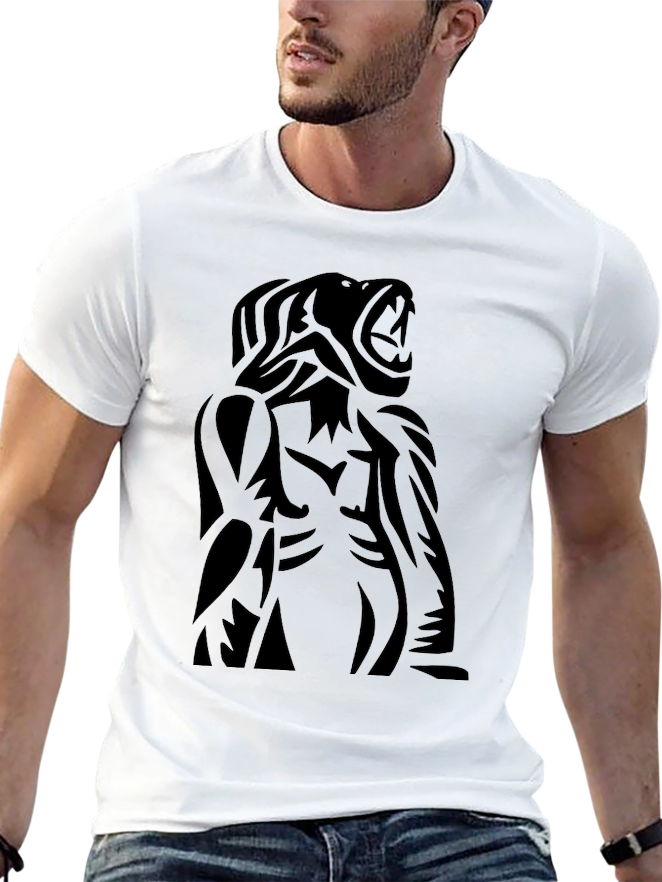 Black Roaring Beast Black Graphic Tee - Bold Statement Shirt view 13