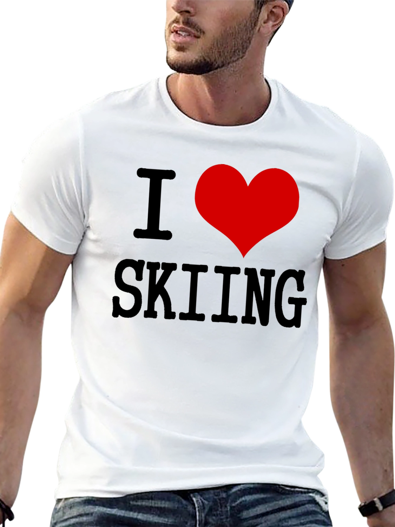 Black I Heart Skiing T-Shirt - Black Cotton Tee view 13