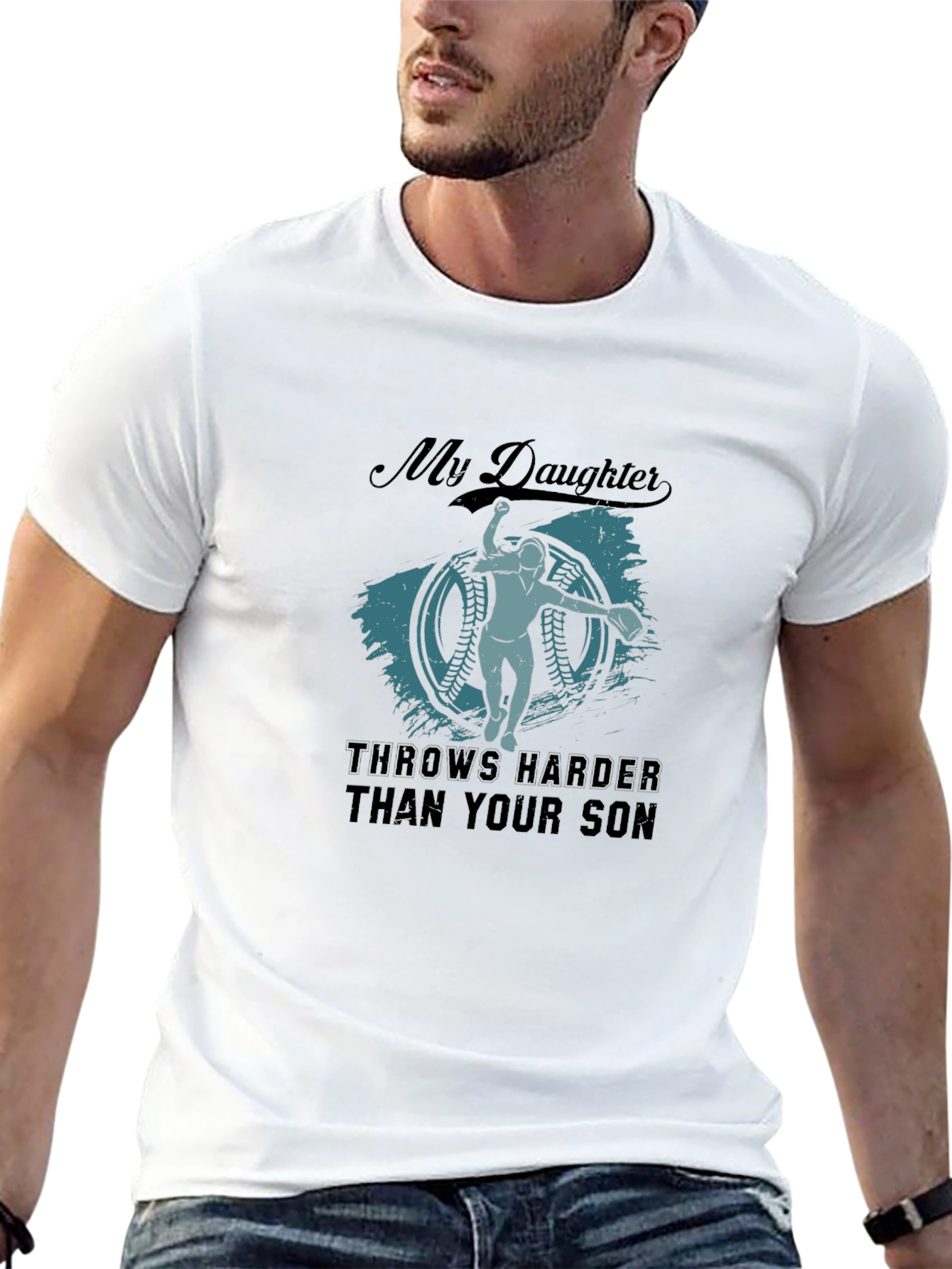 Black My Daughter Throws Harder T-Shirt - Baseball Apparel view 13