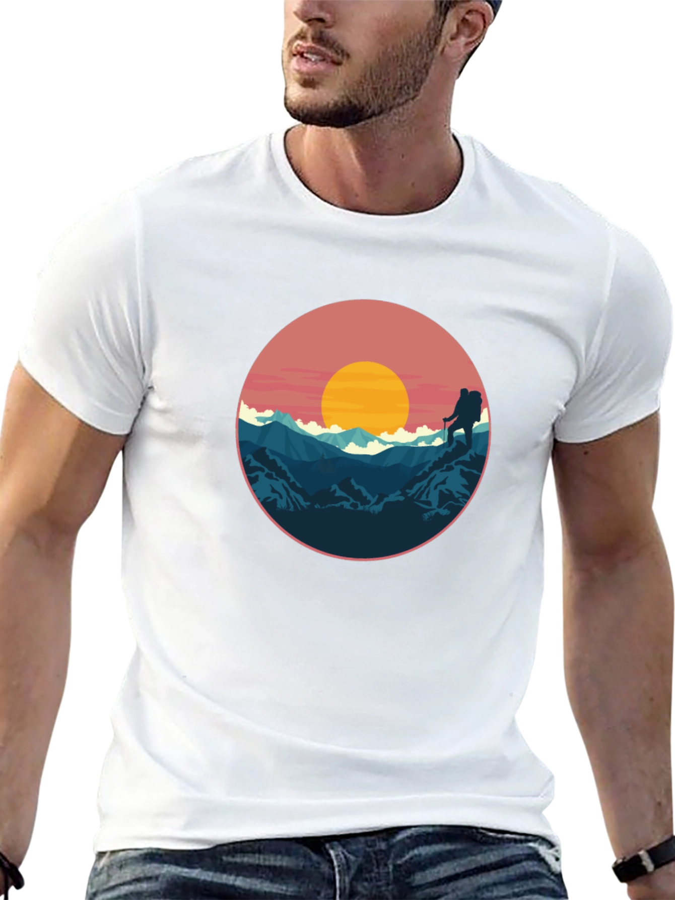 Black Hiking Adventure T-Shirt - Mountain Sunset Graphic Tee view 13