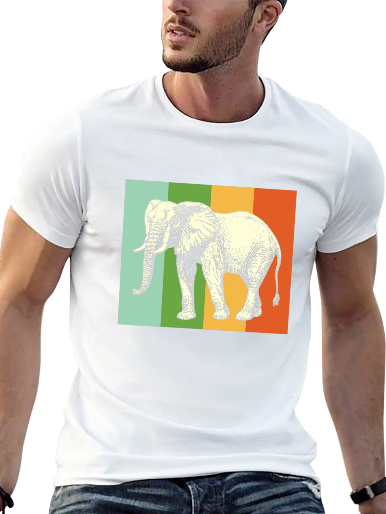 Black Elephant Graphic T-Shirt - Striped Background view 13