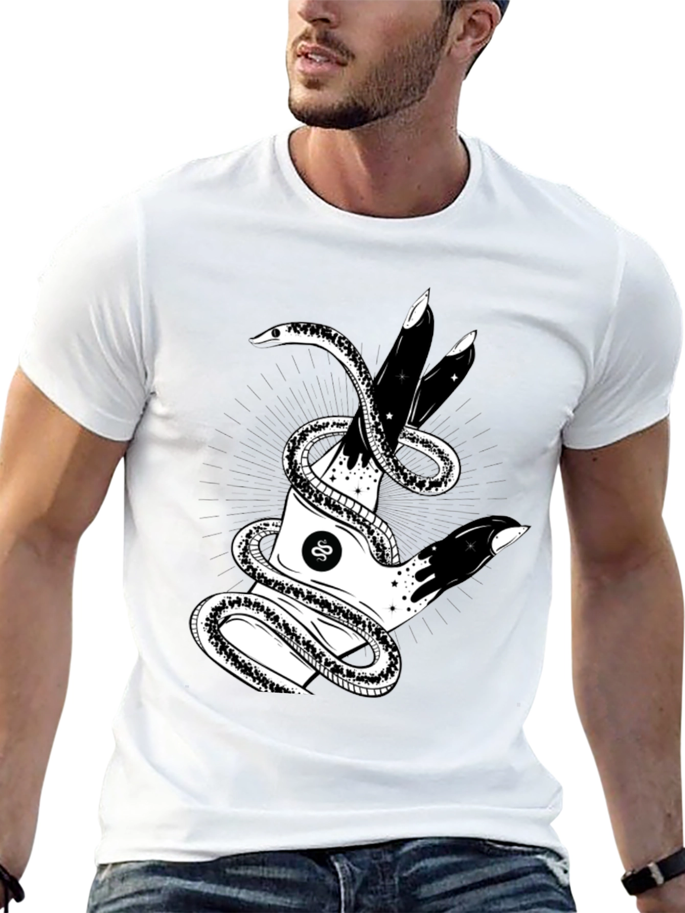 Black Mystic Snake & Hand Graphic Tee - Black view 13