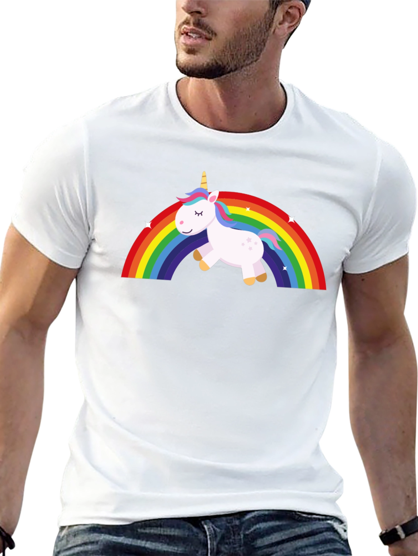 Black Unicorn Rainbow Graphic Tee - Black Cotton T-Shirt view 13