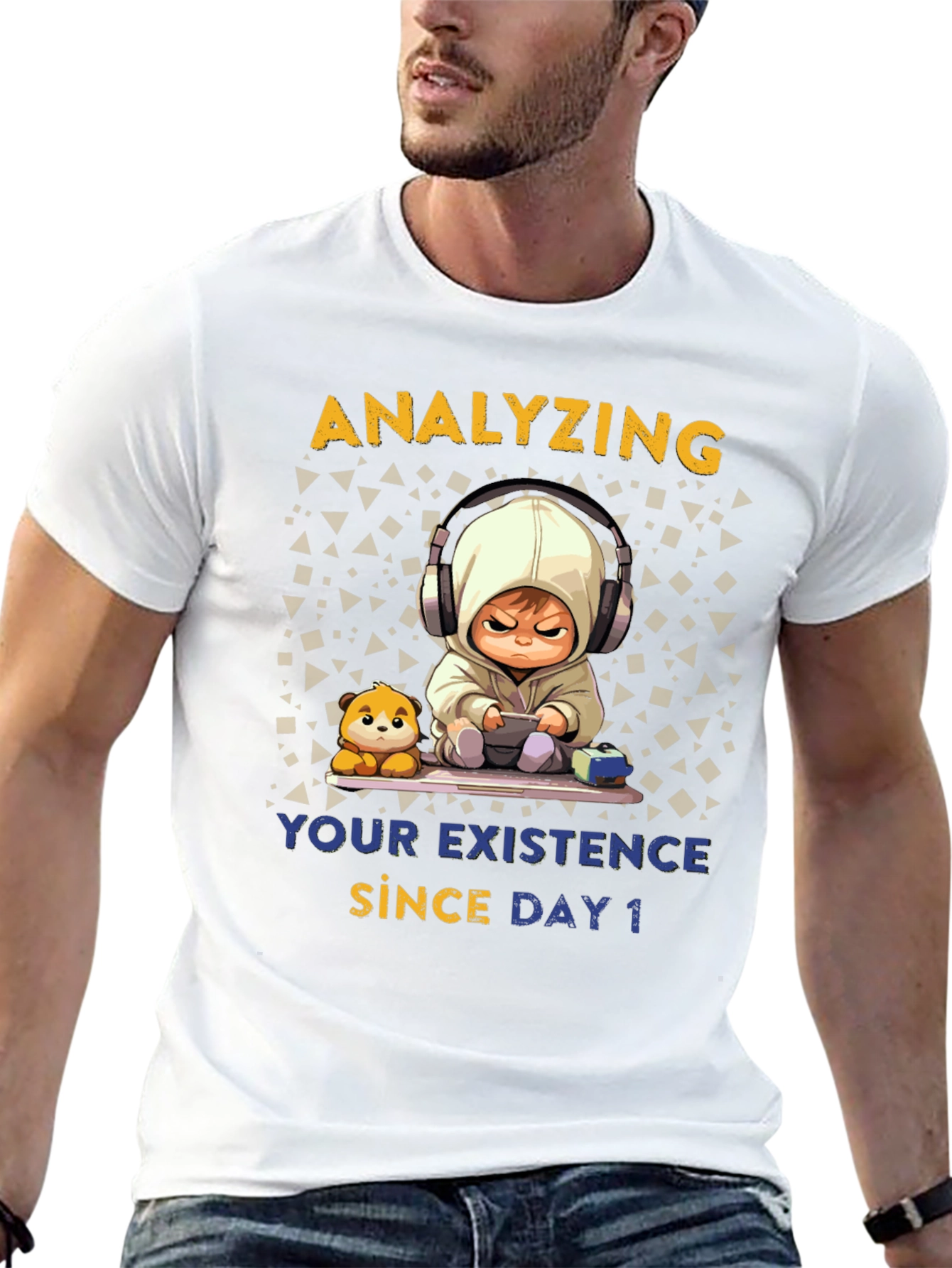 Black Analyzing Existence T-Shirt - Funny Gamer Baby Tee view 13