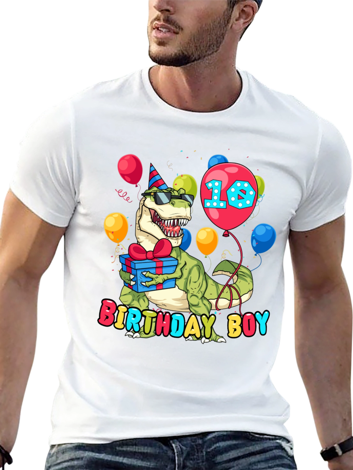 Black Birthday Boy Dinosaur T-Shirt - Dino 10th Birthday view 13