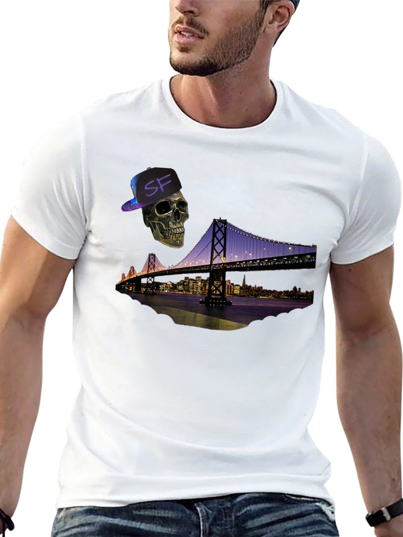 Black Skull SF Bridge Graphic Tee - Men's Black T-Shirt view 13