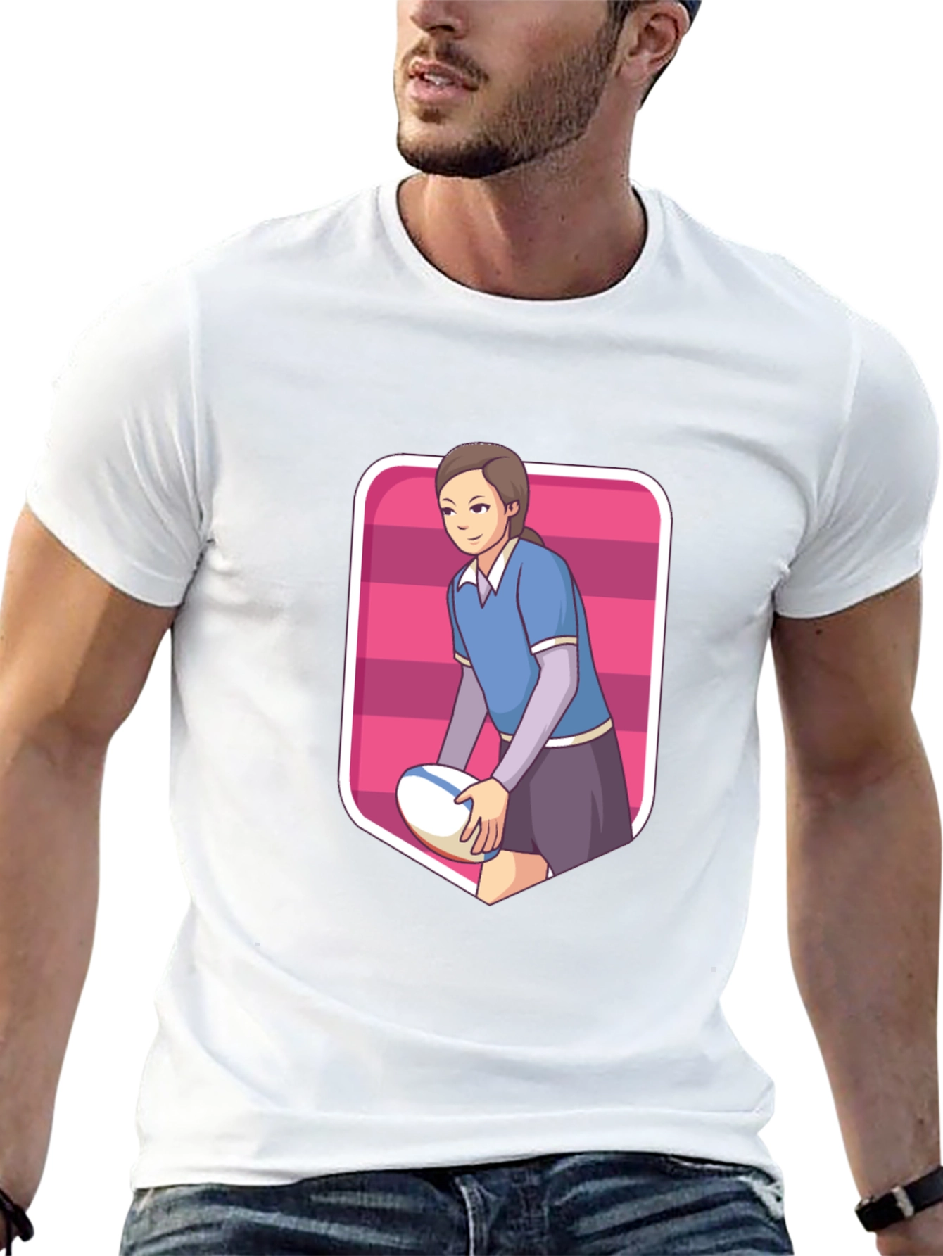 Black Rugby Girl Graphic Tee - Sporty Cartoon Style view 13