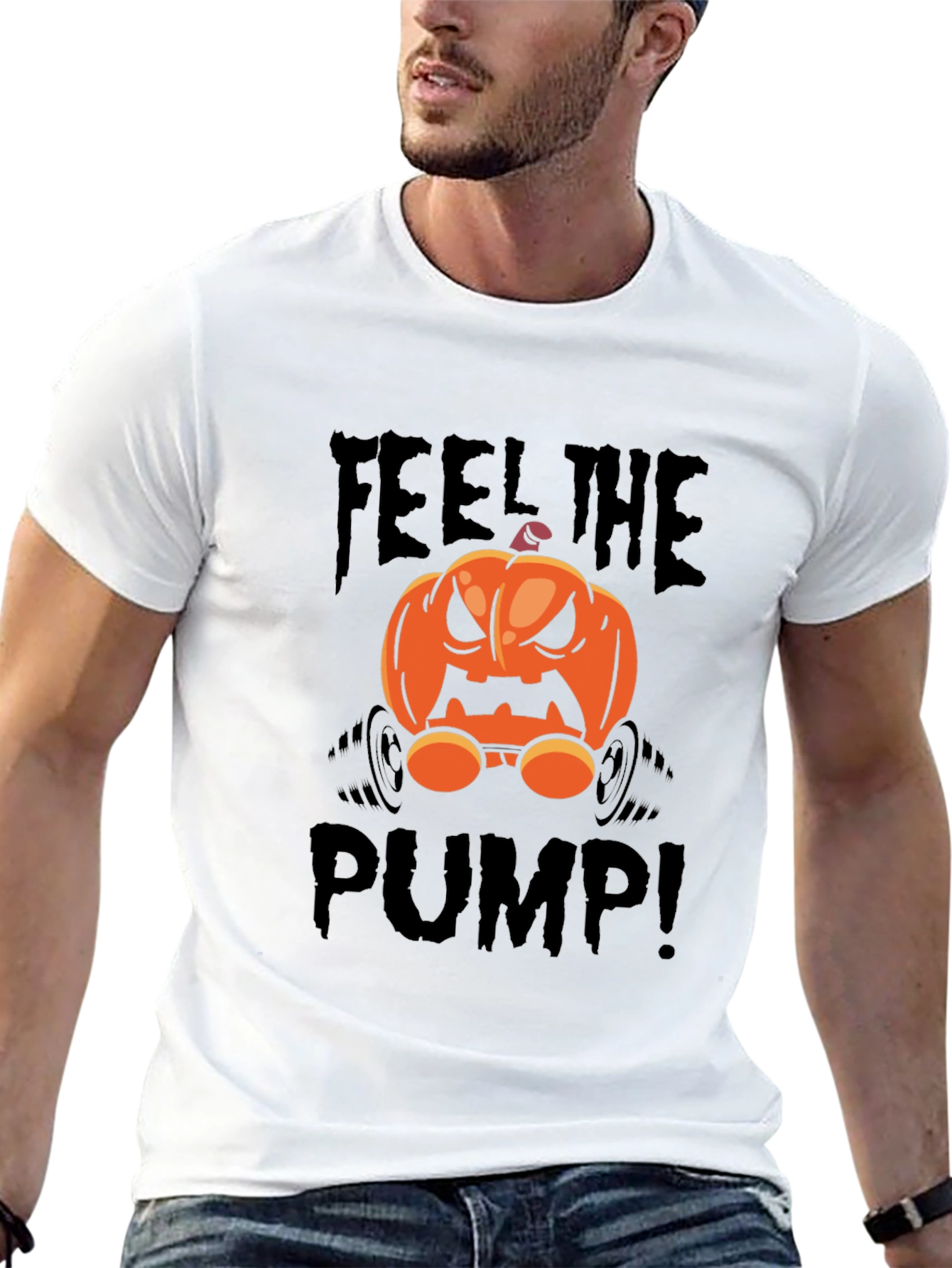 Black Halloween Pumpkin Feel The Pump T-Shirt view 13