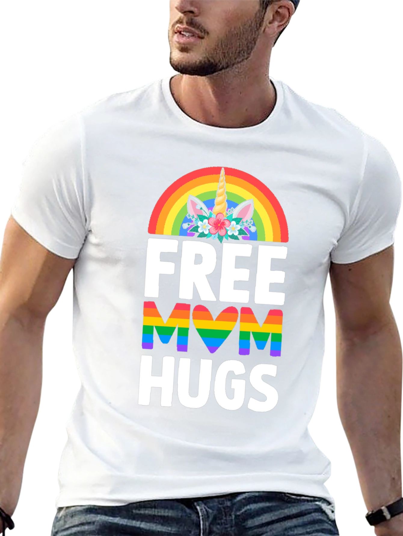Black Free Mom Hugs Unicorn Rainbow Pride T-Shirt view 13
