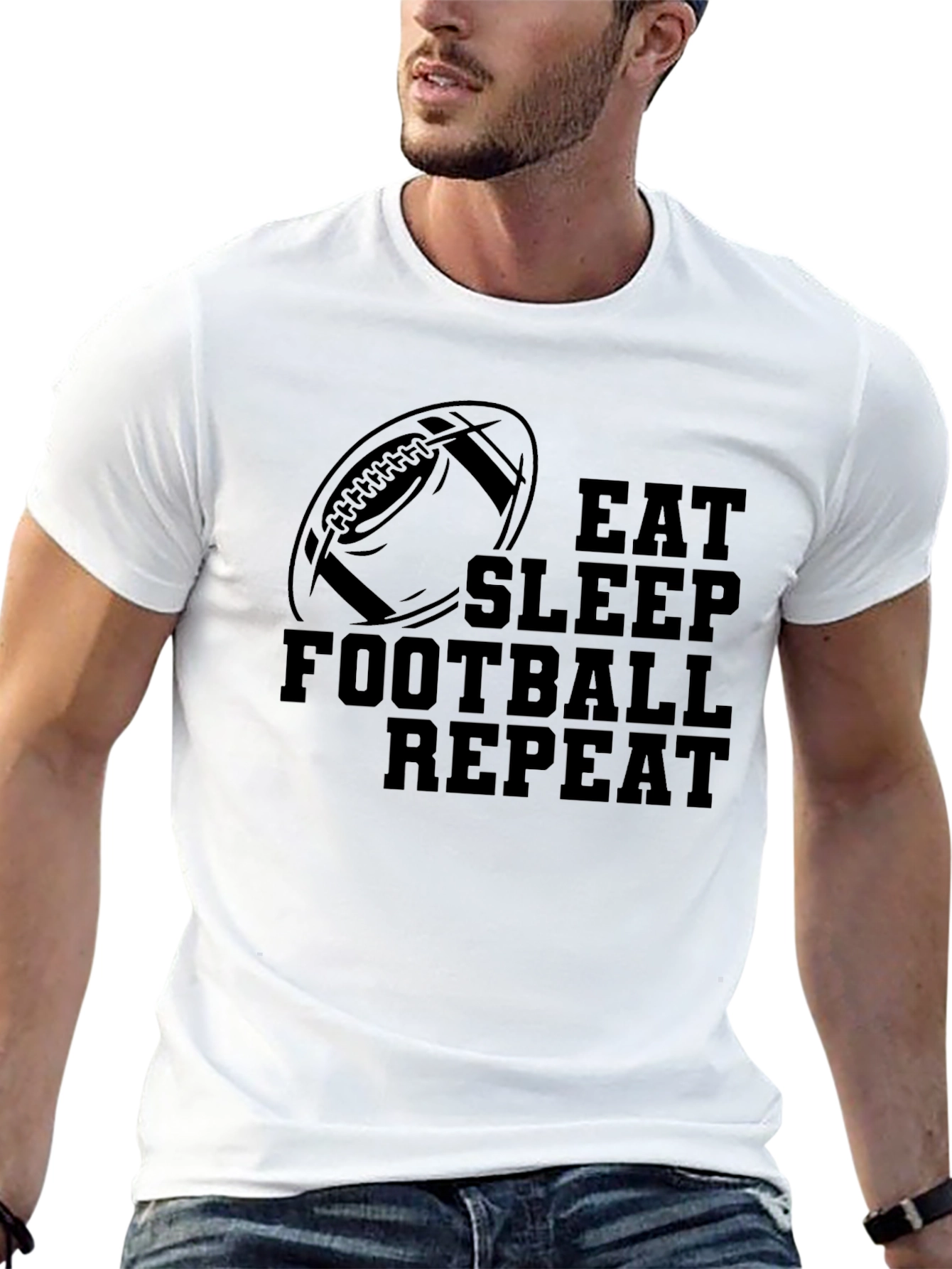 Black Eat Sleep Football Repeat T-Shirt view 13