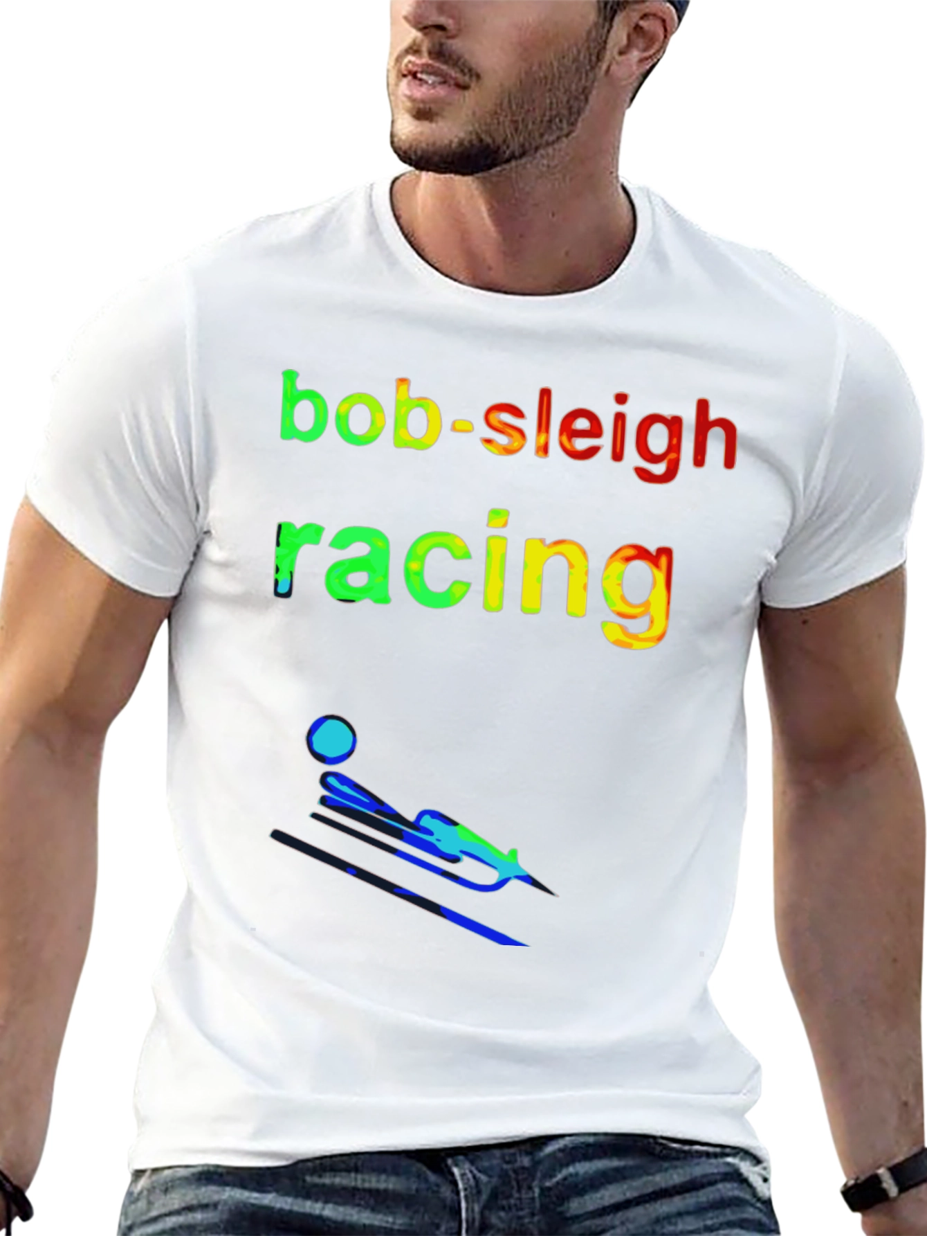 Black Bob-Sleigh Racing T-Shirt - Sporty Design view 13