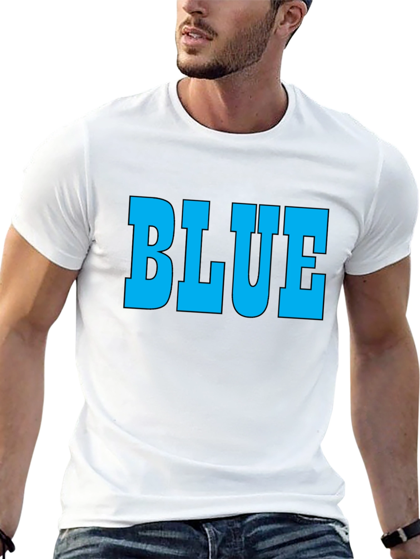 Black Bold "BLUE" Graphic T-Shirt - Classic Crew Neck Tee view 13