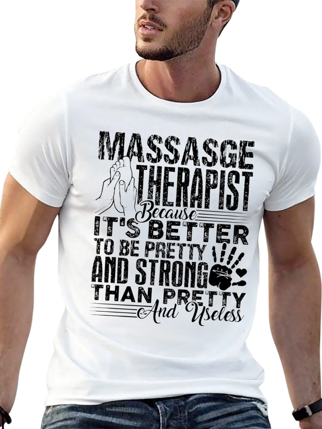Black Massage Therapist Tee: Pretty & Strong view 13