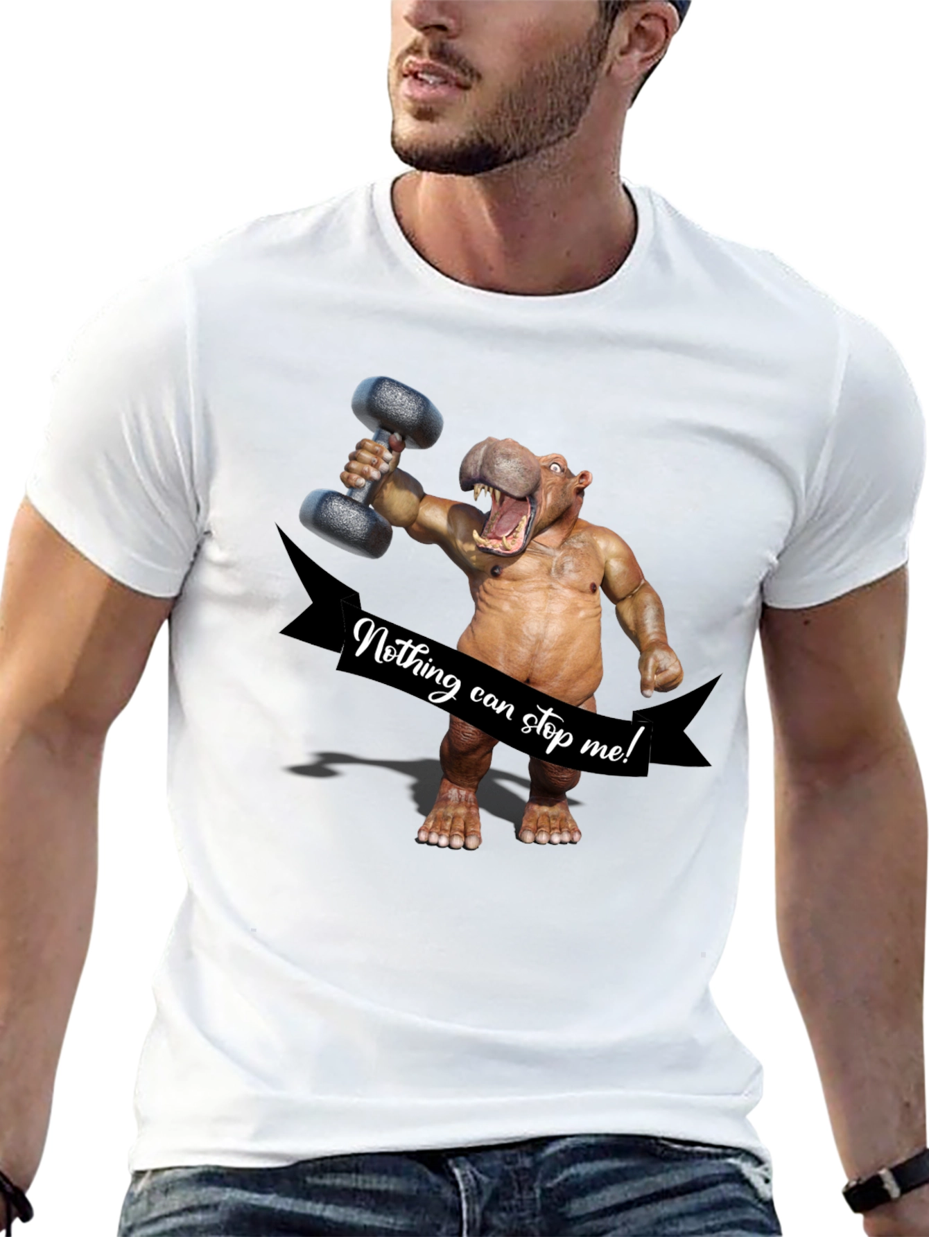 Black Hippo Lifting Dumbbell T-Shirt - Nothing Can Stop Me! view 13