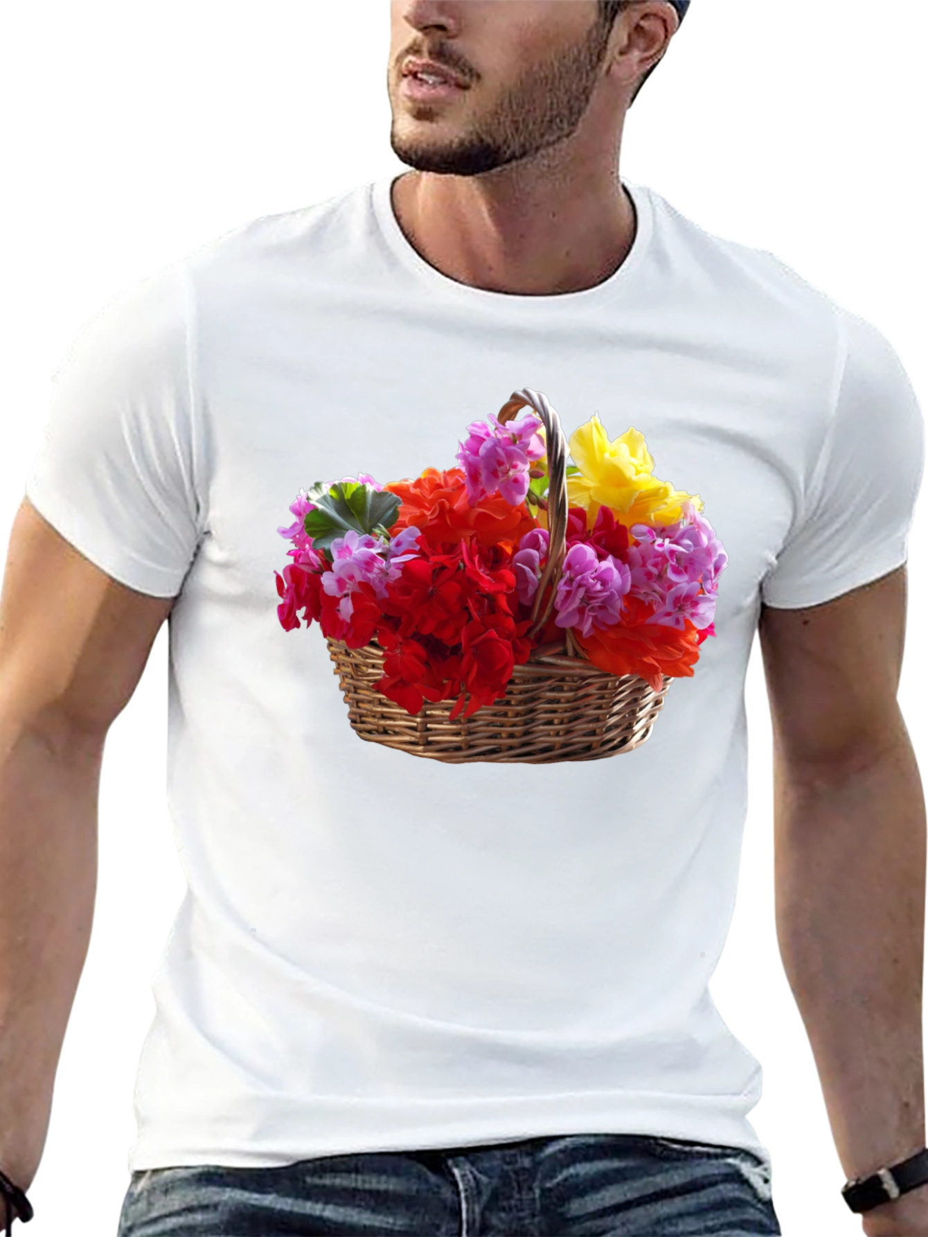 Black Floral Basket Graphic Tee - Mens Casual Short Sleeve T-Shirt view 13