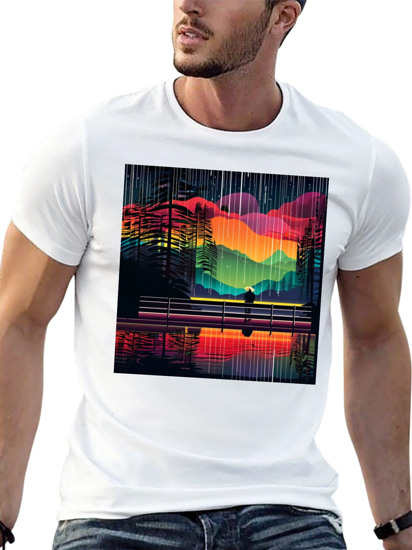 Black Vibrant Abstract Landscape Tee - Stylish Graphic T-Shirt view 13