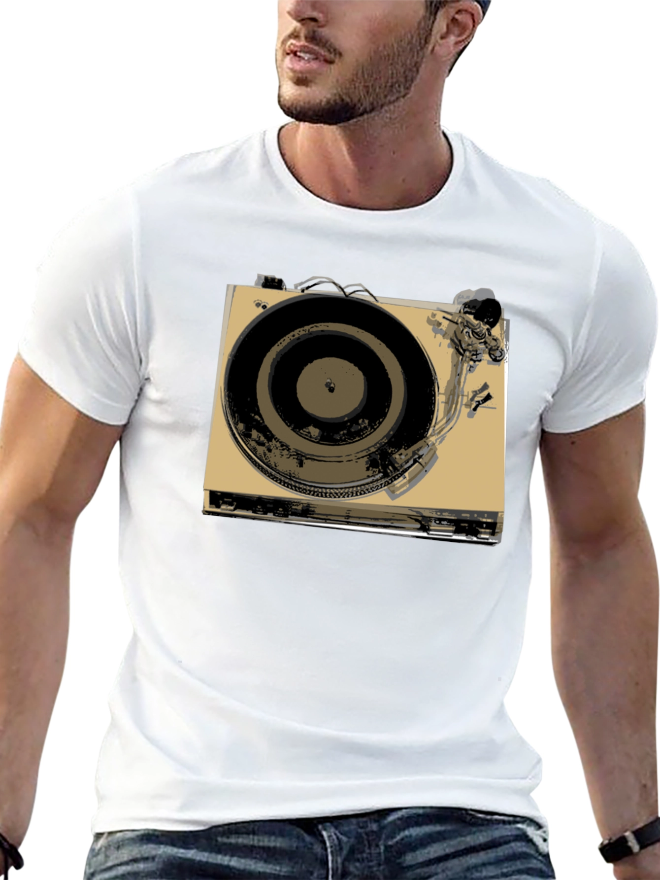 Black Vintage Turntable Graphic Tee - Retro DJ Style view 13