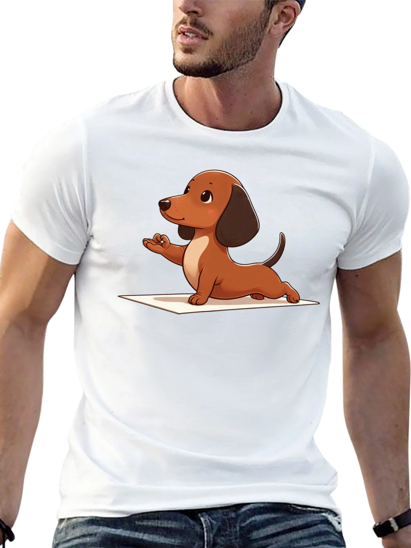 Black Yoga Dachshund Black T-Shirt view 13