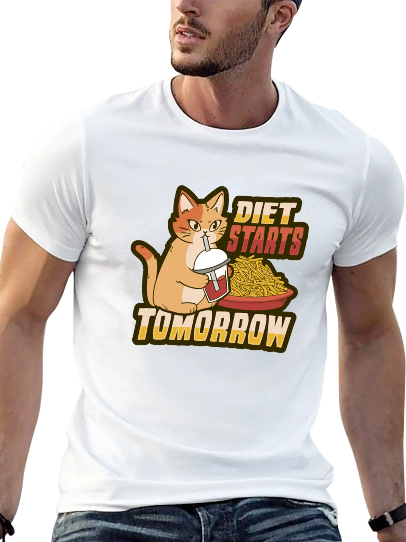 Black Diet Starts Tomorrow Funny Cat T-Shirt view 13