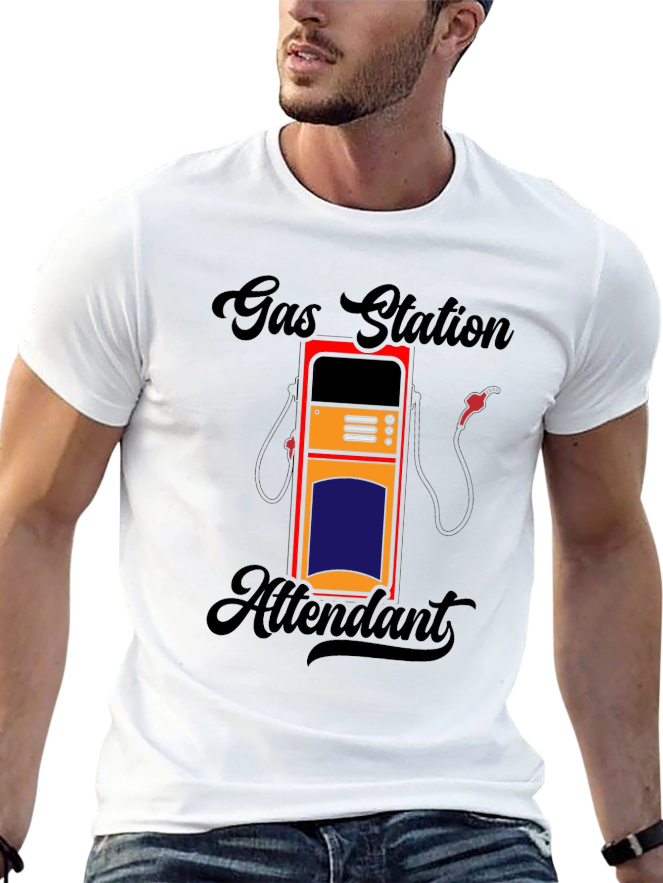 Black Gas Station Attendant Graphic Tee - Black Cotton Comfort view 13