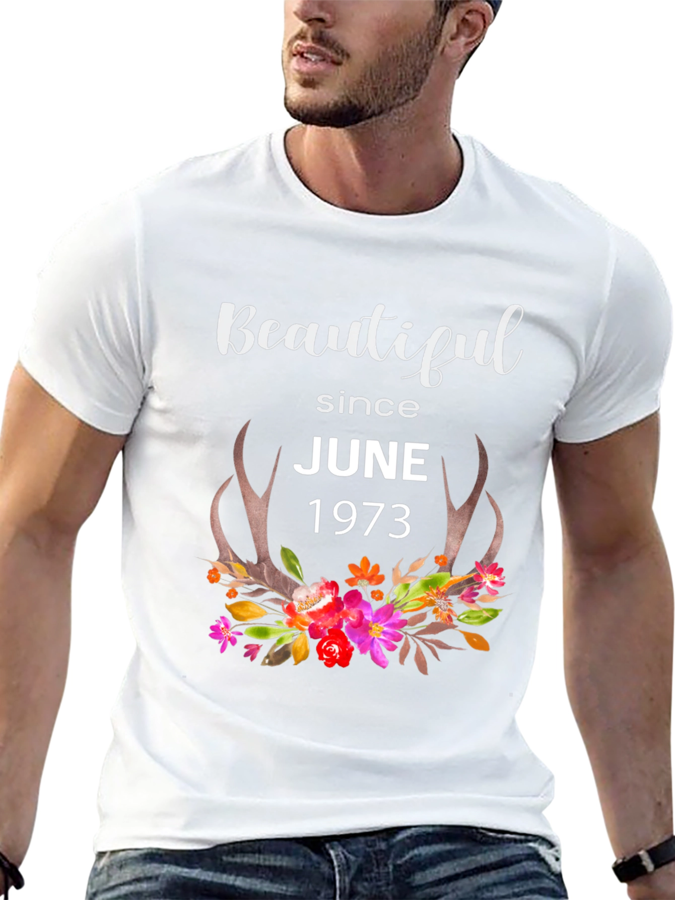 Beautiful Since June 1973 Floral Antler T-Shirt - 13