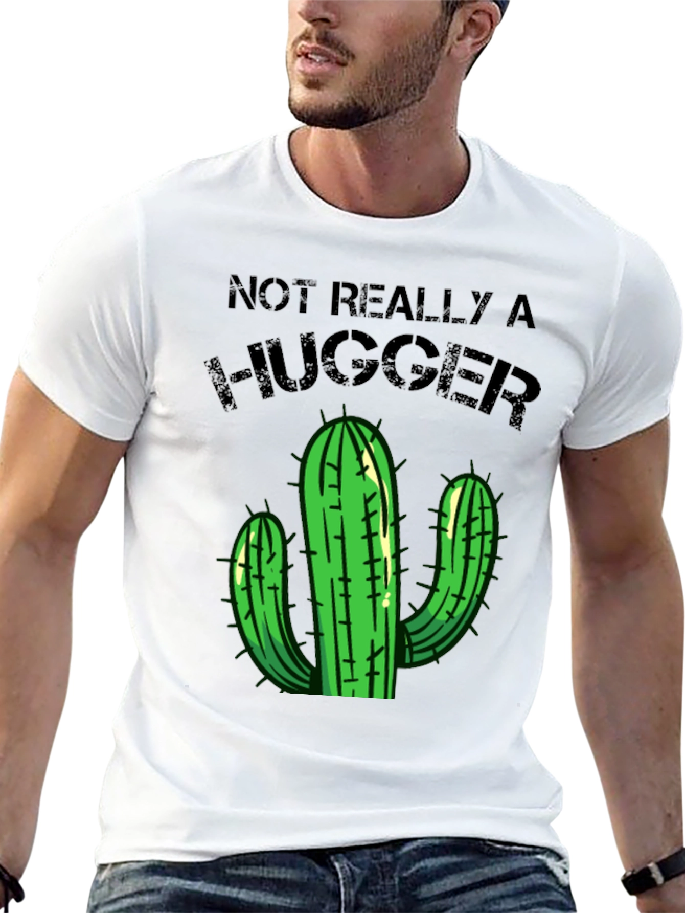 Black Not Really a Hugger T-Shirt Cactus Graphic Tee view 13