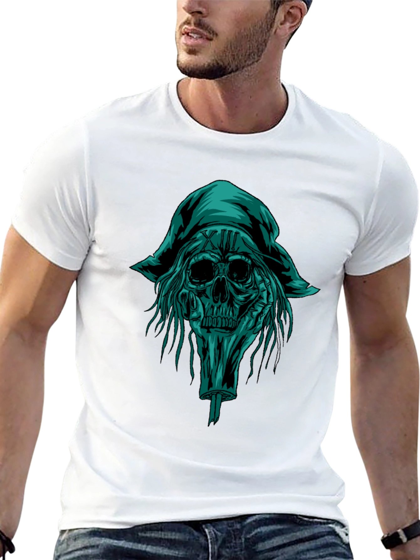 Black Skull Pirate Graphic Tee - Black Cotton T-Shirt view 13