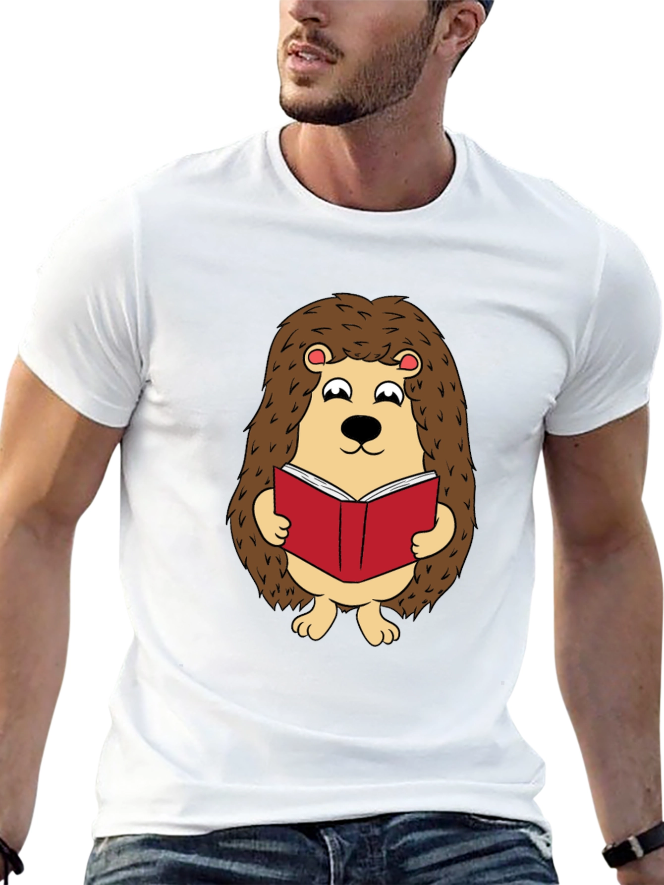 Black Cute Hedgehog Reading Book Graphic T-Shirt view 13