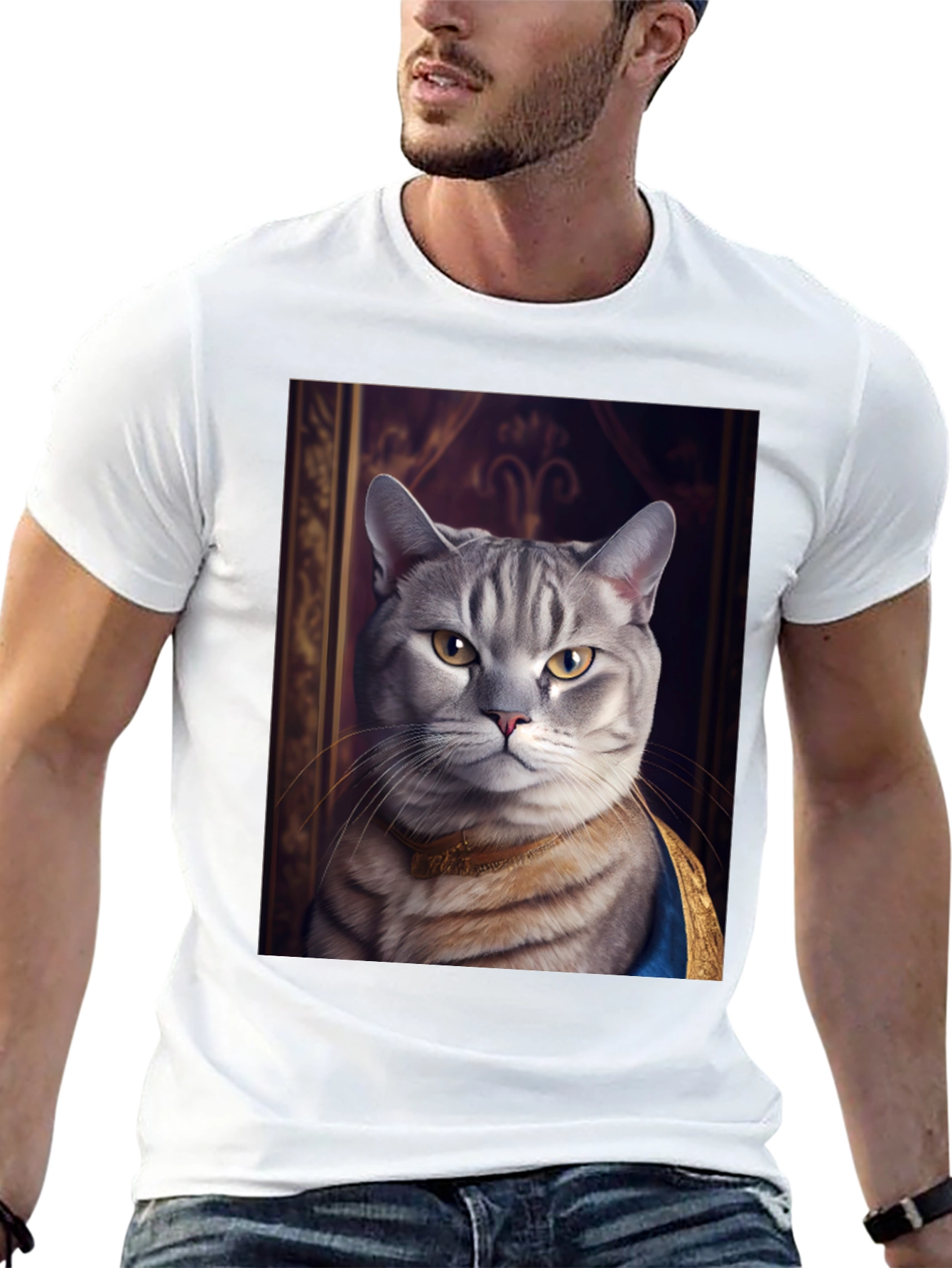 Black Regal Cat Portrait T-Shirt - Funny Pet Tee view 13