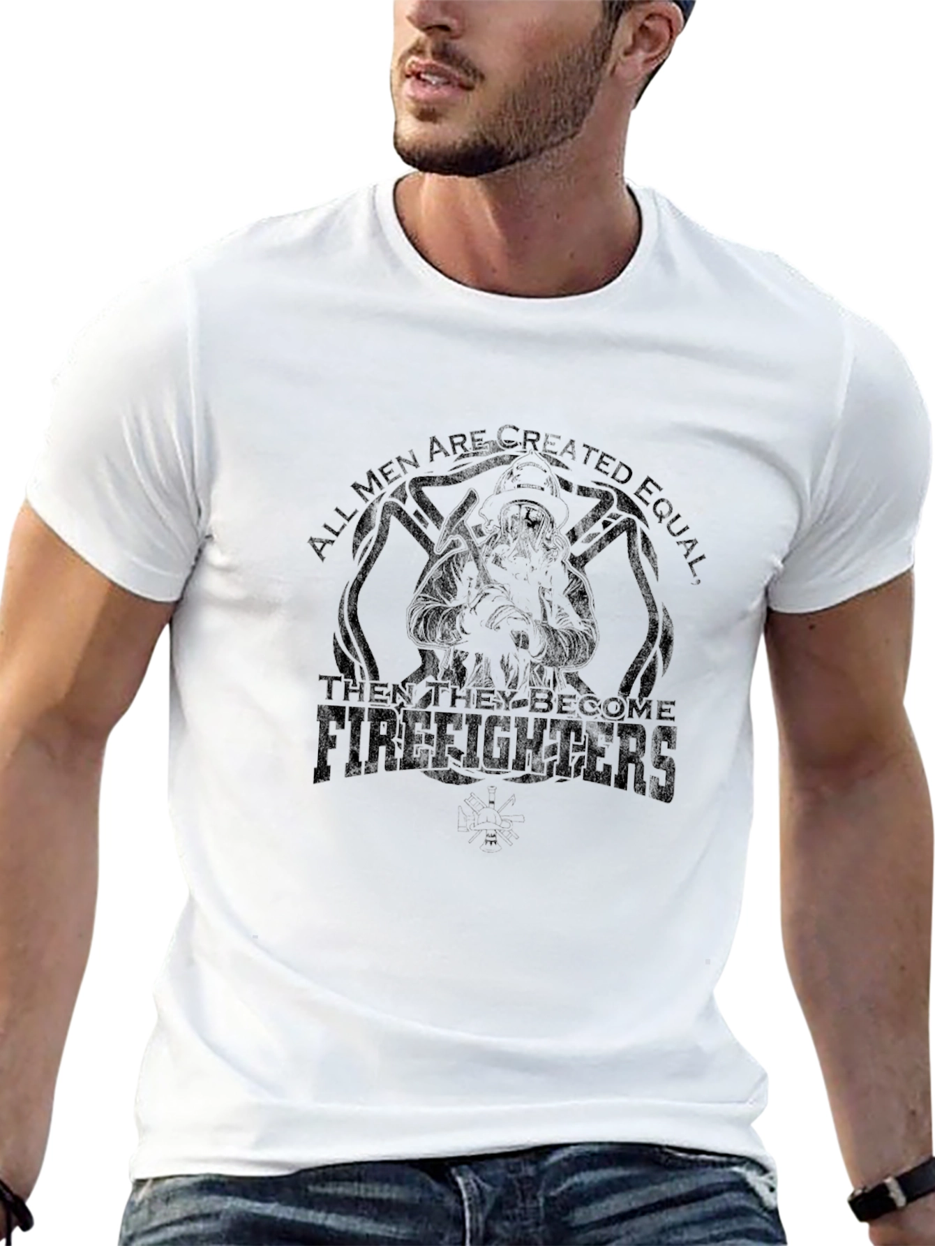 Black Firefighter T-Shirt - All Men Are Created Equal view 13