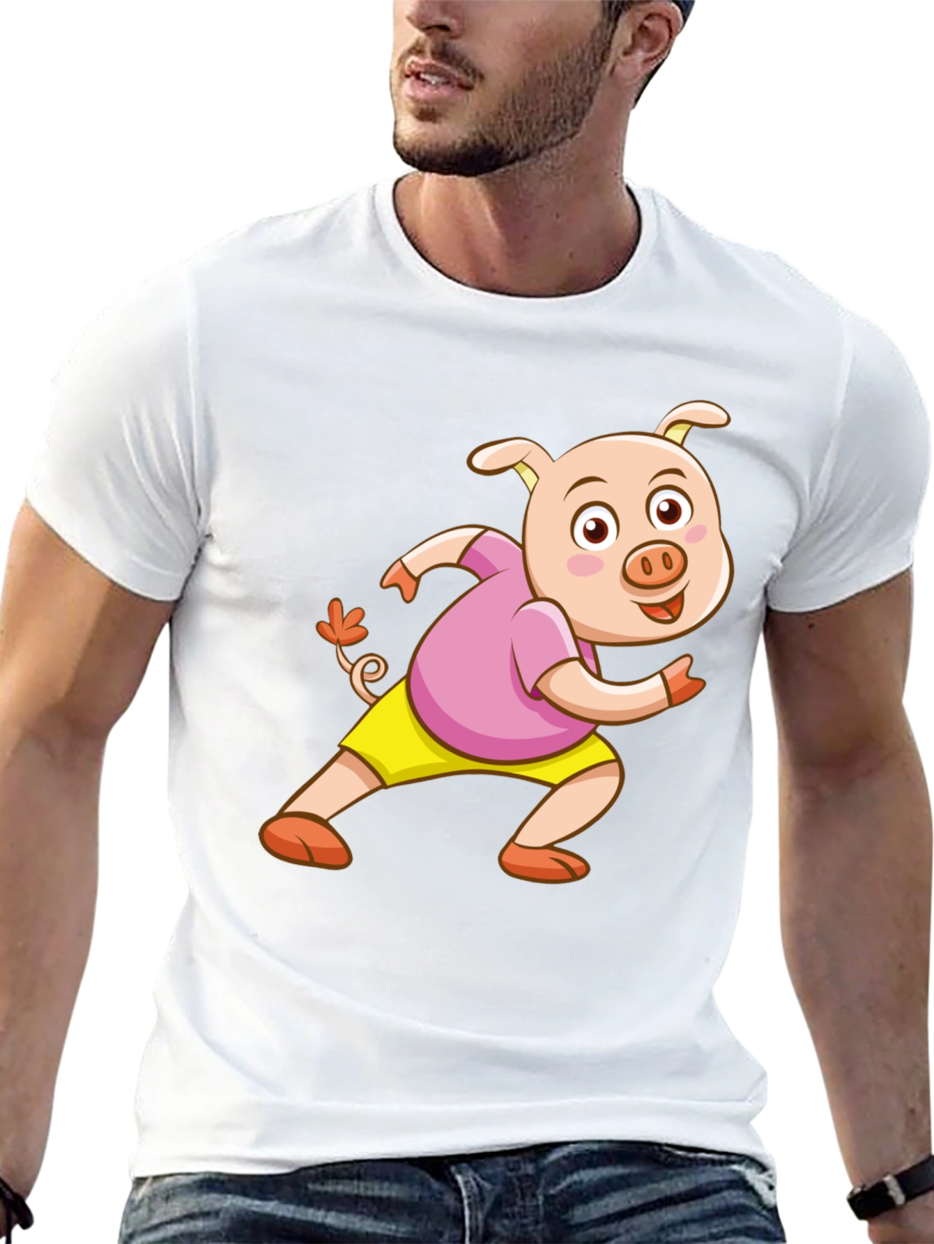 Black Cartoon Pig Black T-Shirt view 13