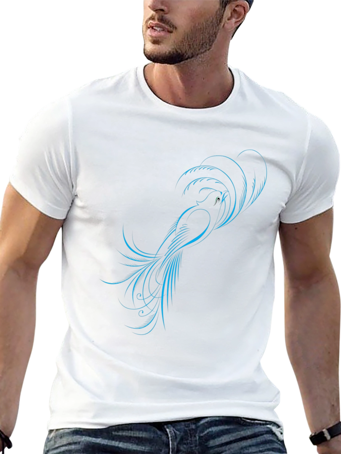 Black Stylish Black T-Shirt with Blue Bird Design view 13