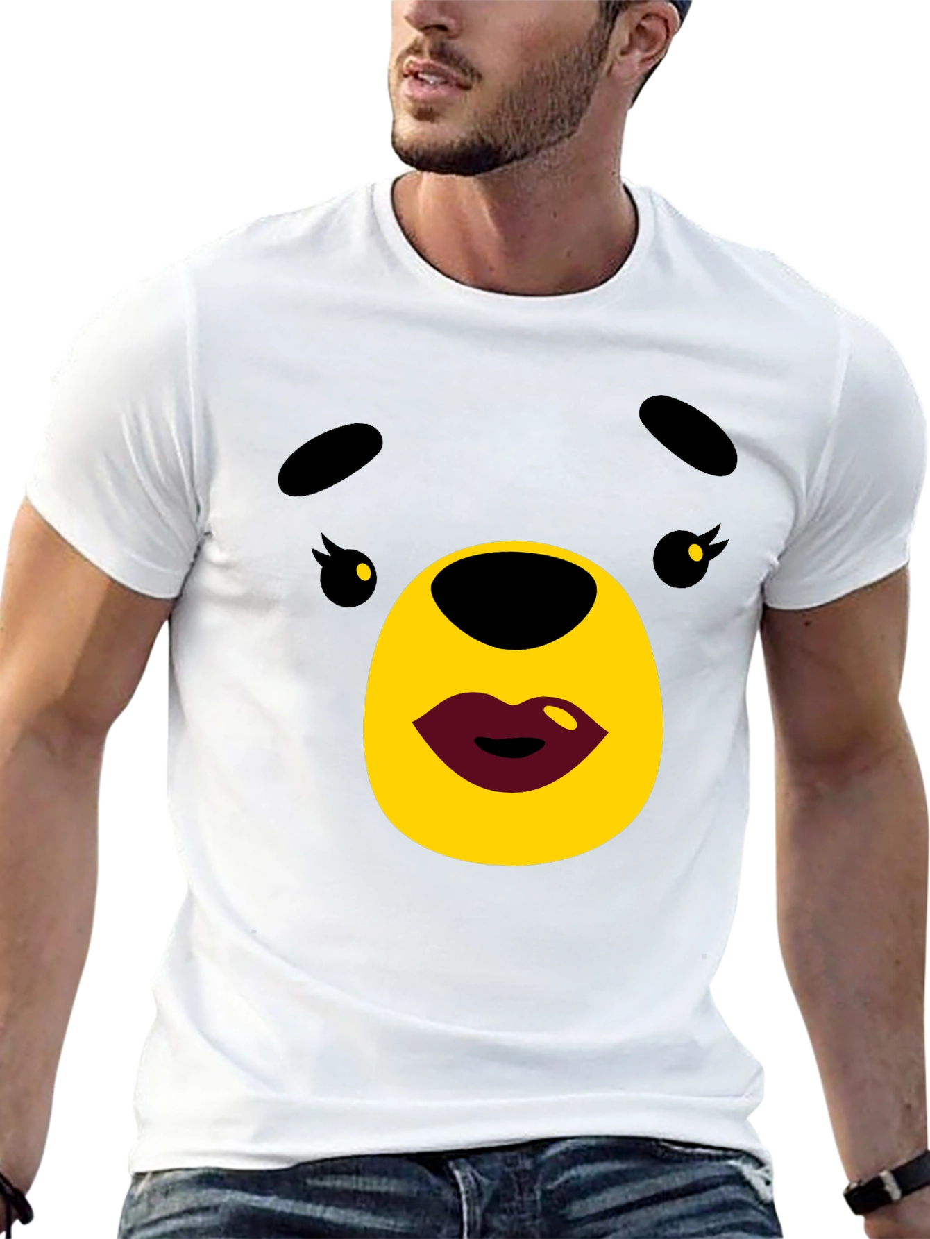 Black Cute Cartoon Bear Graphic Black T-Shirt view 13