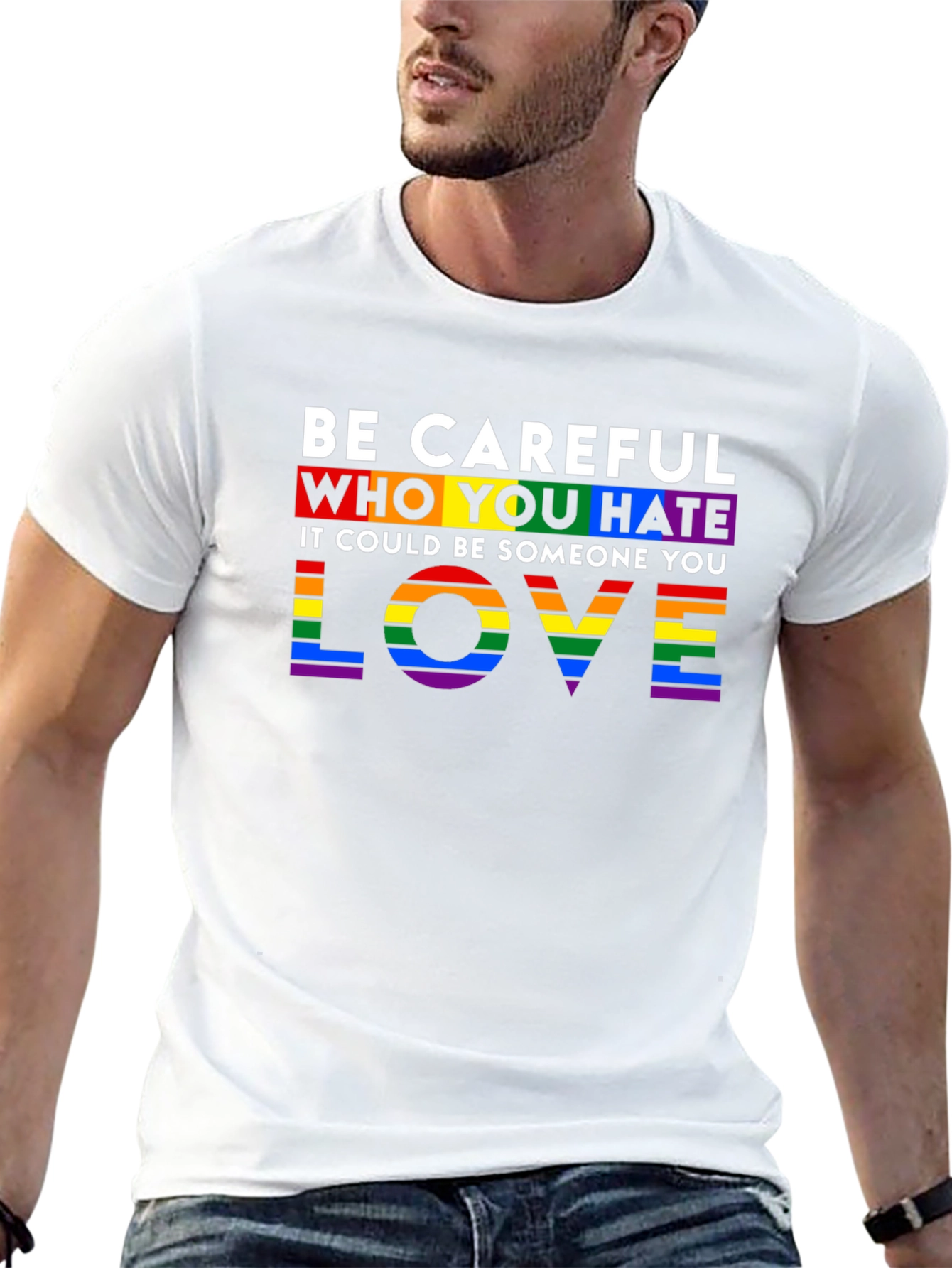 Black Be Careful Who You Hate LGBTQ+ Pride T-Shirt view 13