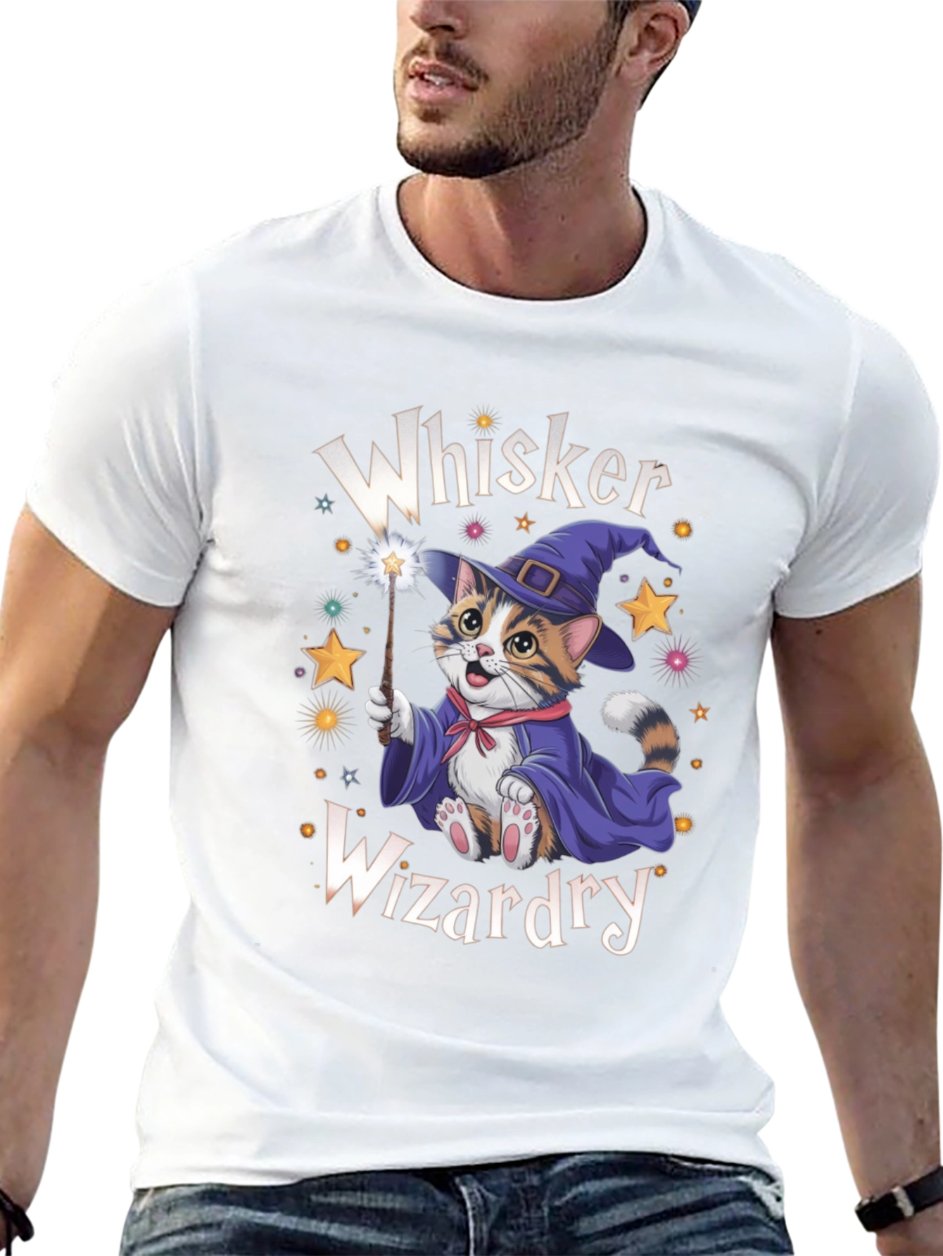 Black Whiskers Wizardry Cat T-Shirt view 13