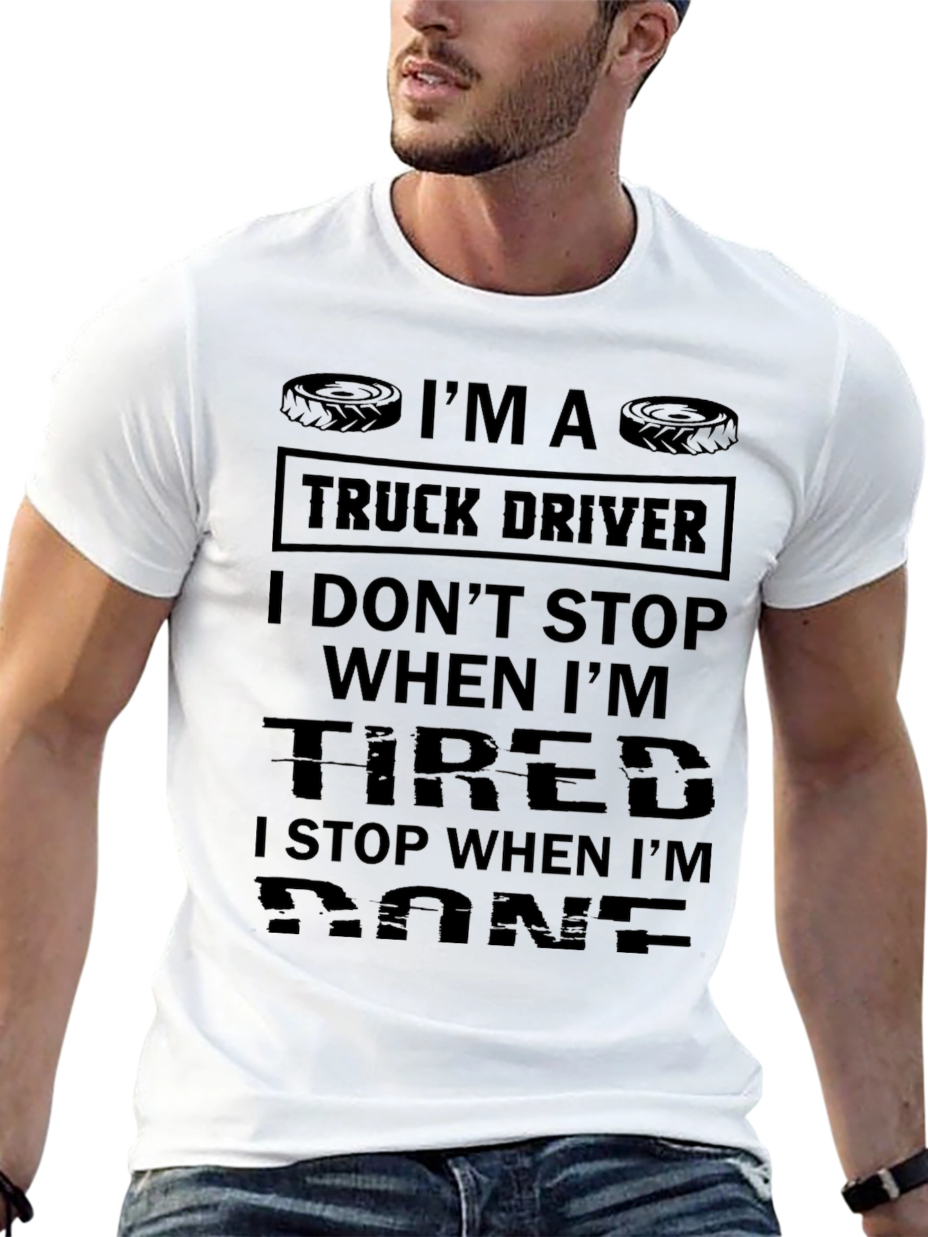 Black Truck Driver Tire Design Black T-Shirt view 13