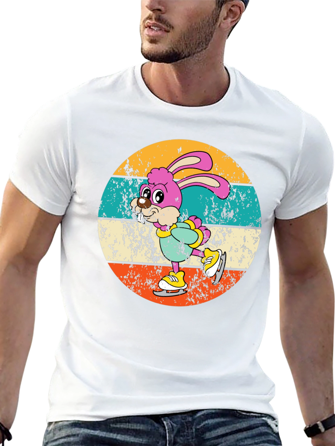 Black Retro Bunny Ice Skating T-Shirt view 13