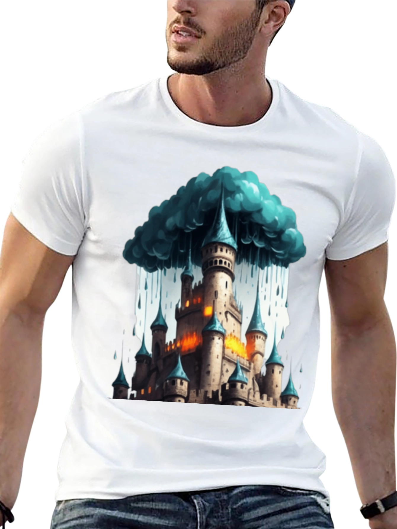 Black Fantasy Castle Storm T-Shirt view 13