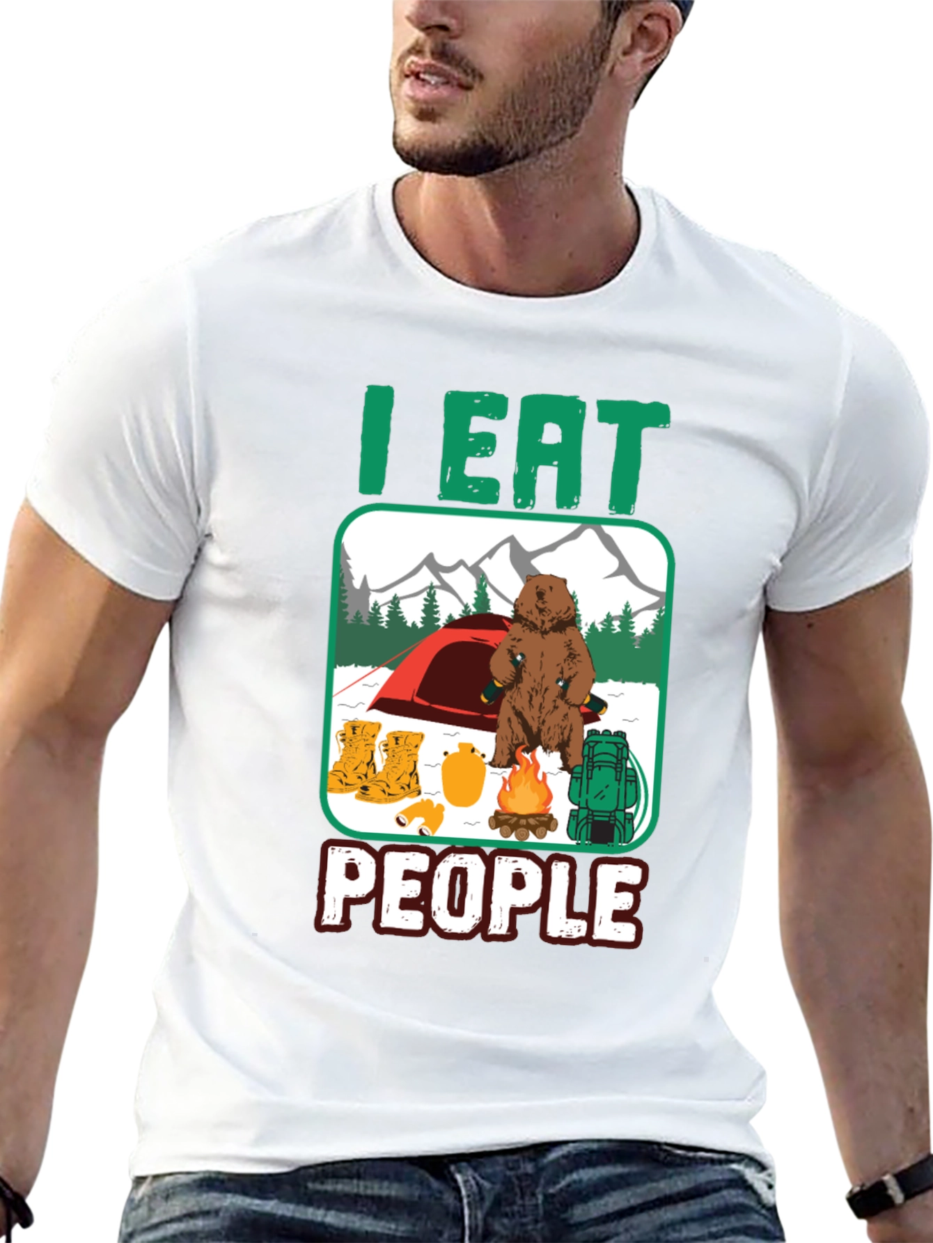 Black I Eat People Bear Camping T-Shirt view 13