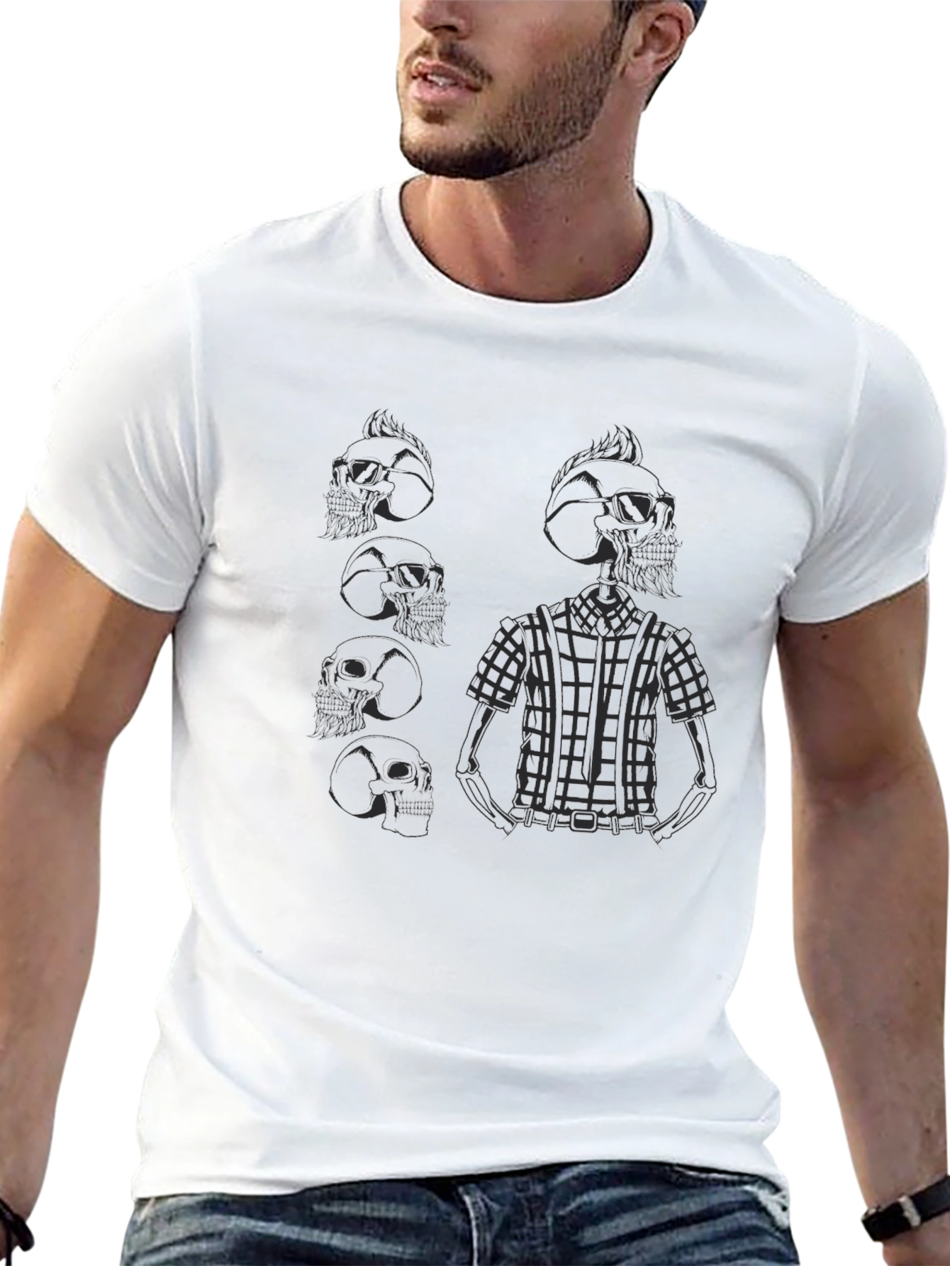 Skeleton Punk Graphic Tee - Cool Black T-Shirt - 13