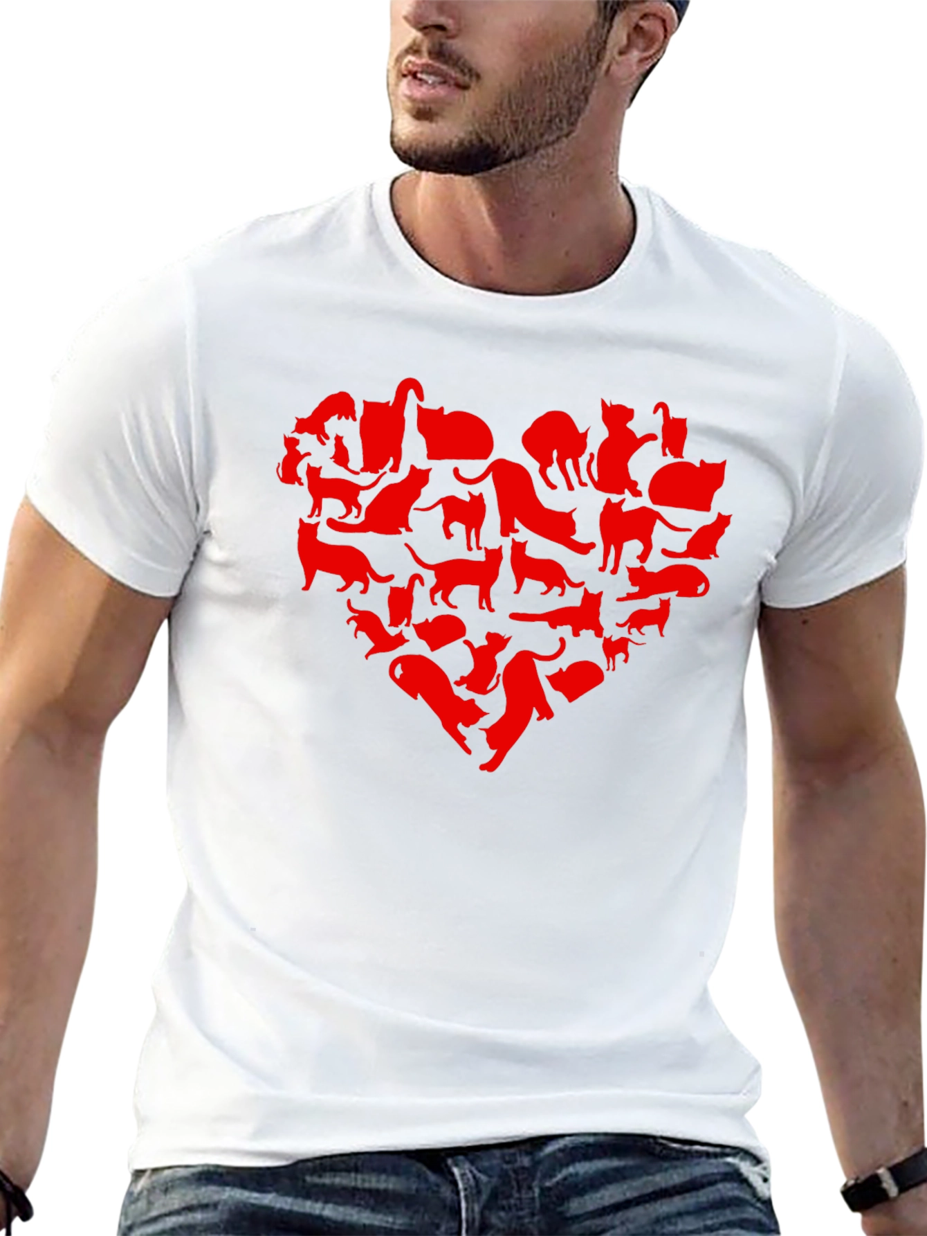 Black Cat Heart T-Shirt - Black Crew Neck Animal Lover Tee view 13