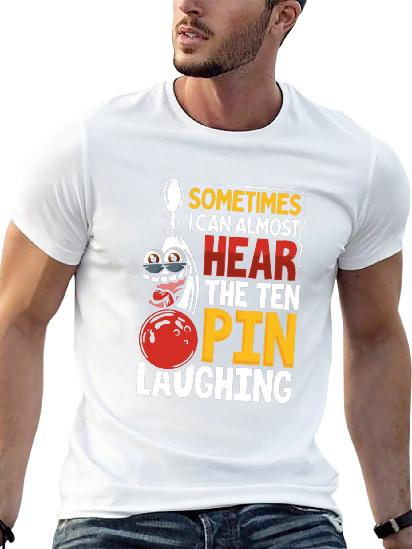 Black Funny Bowling T-Shirt: Ten Pin Laughing Graphic Tee view 13