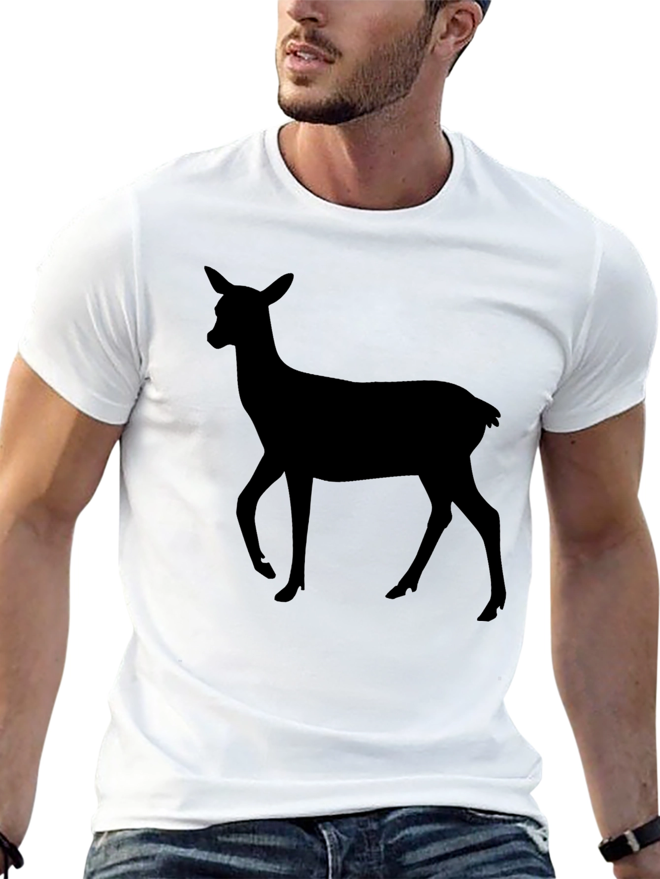 Black Deer Silhouette Black T-Shirt - Unisex Casual Tee view 13