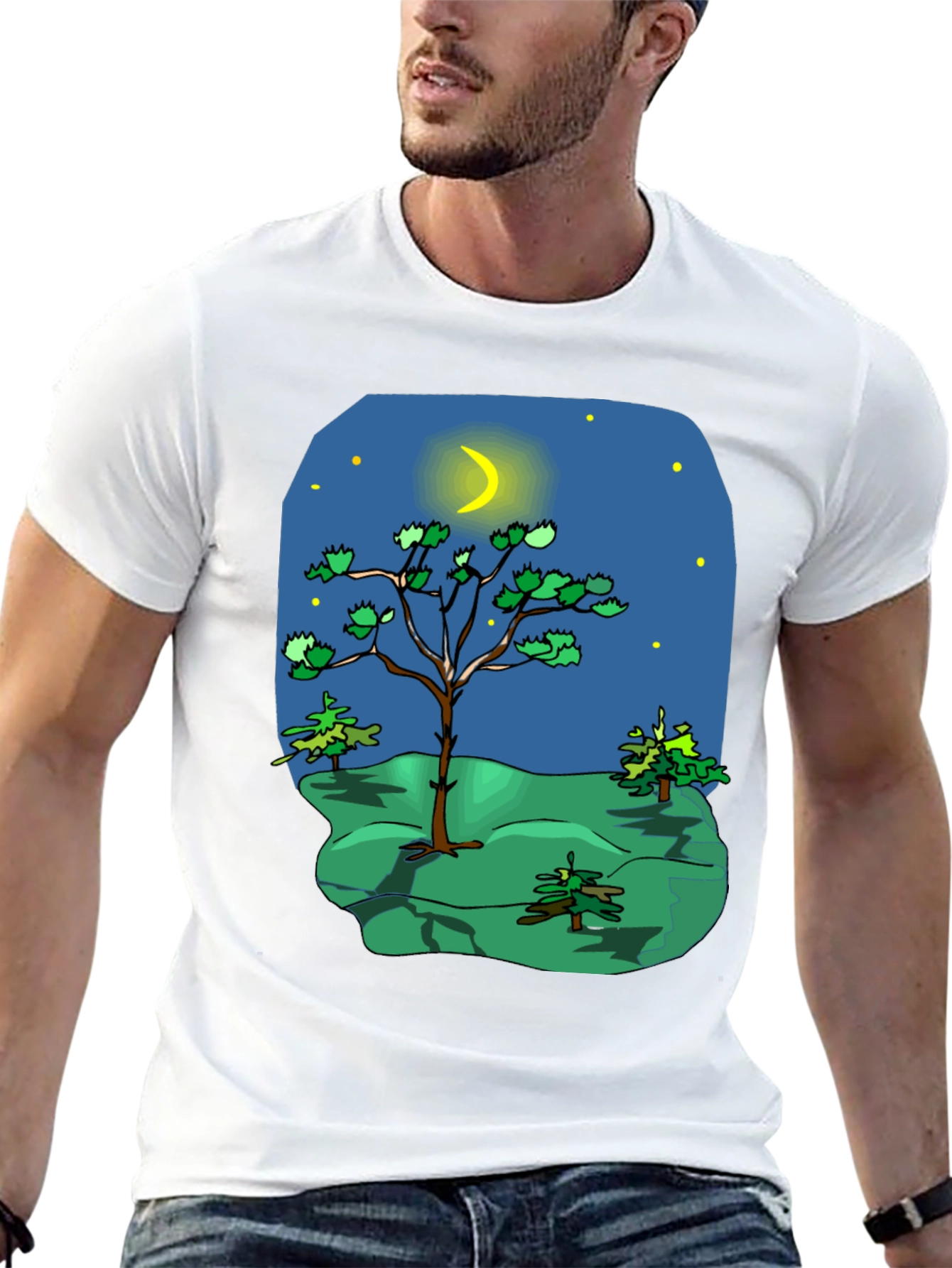 Black Cartoon Nature Scene Black T-Shirt view 13