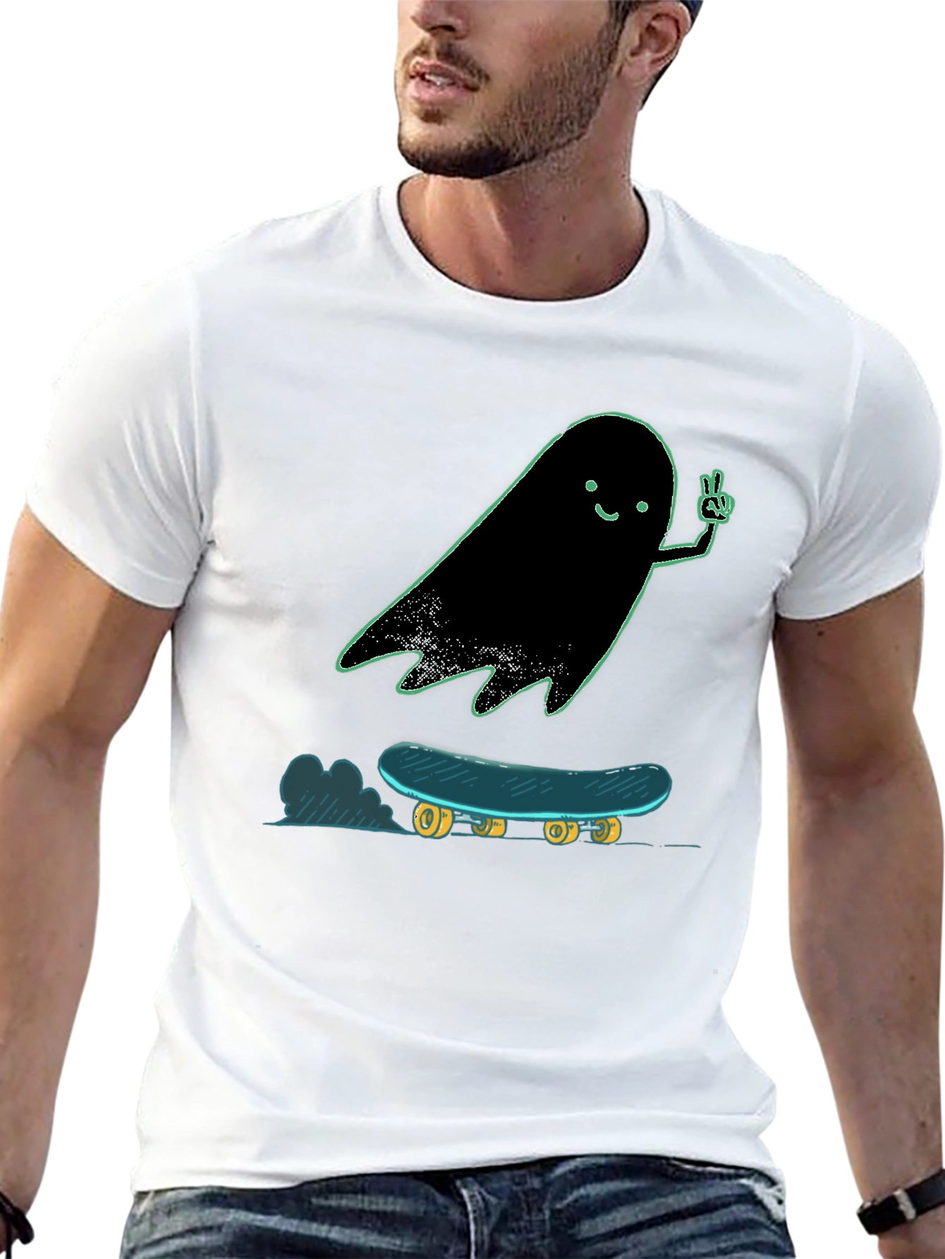 Black Ghost Skateboard Tee - Cool Graphic Print Shirt view 13