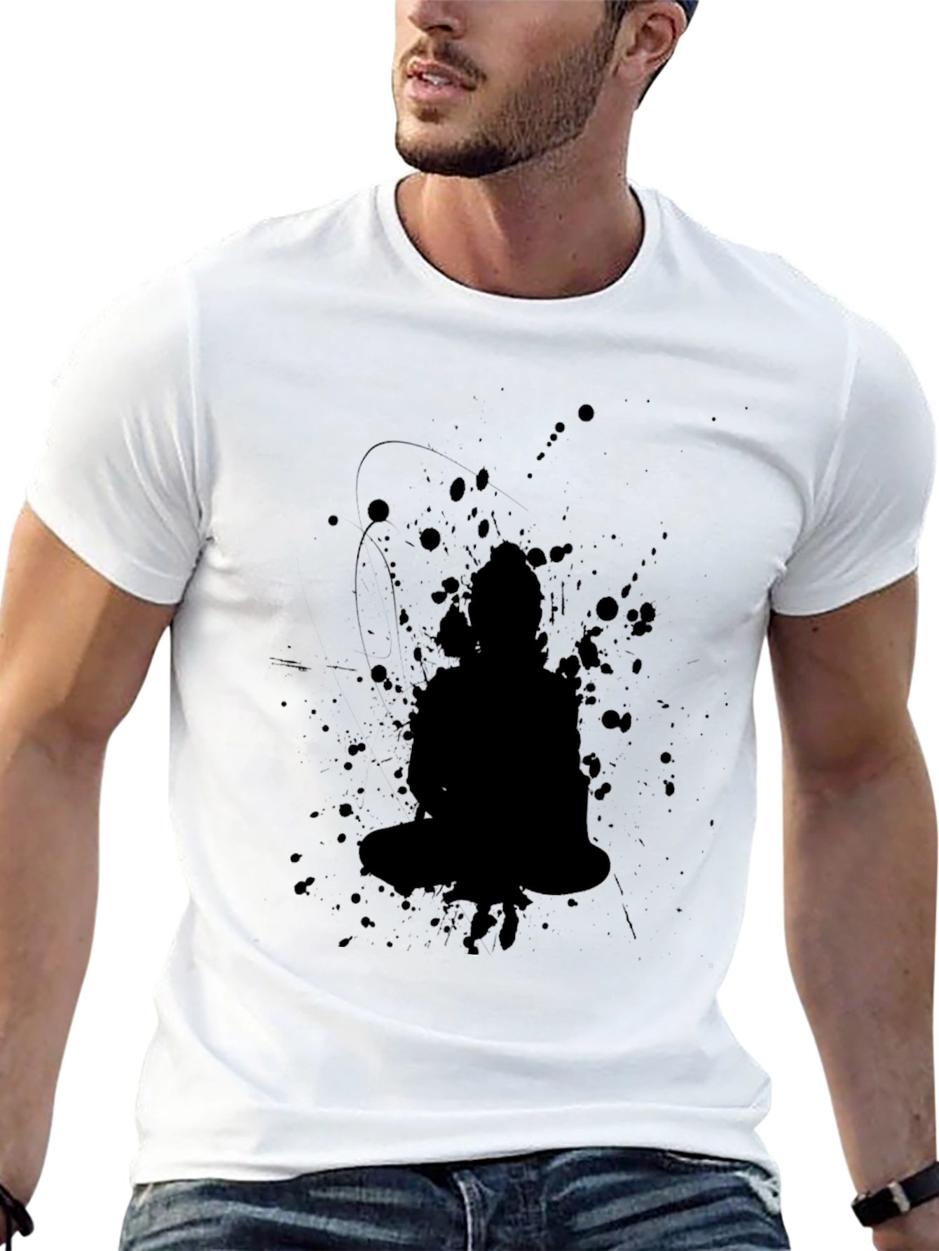 Black Black Buddha Splatter Print T-Shirt view 13