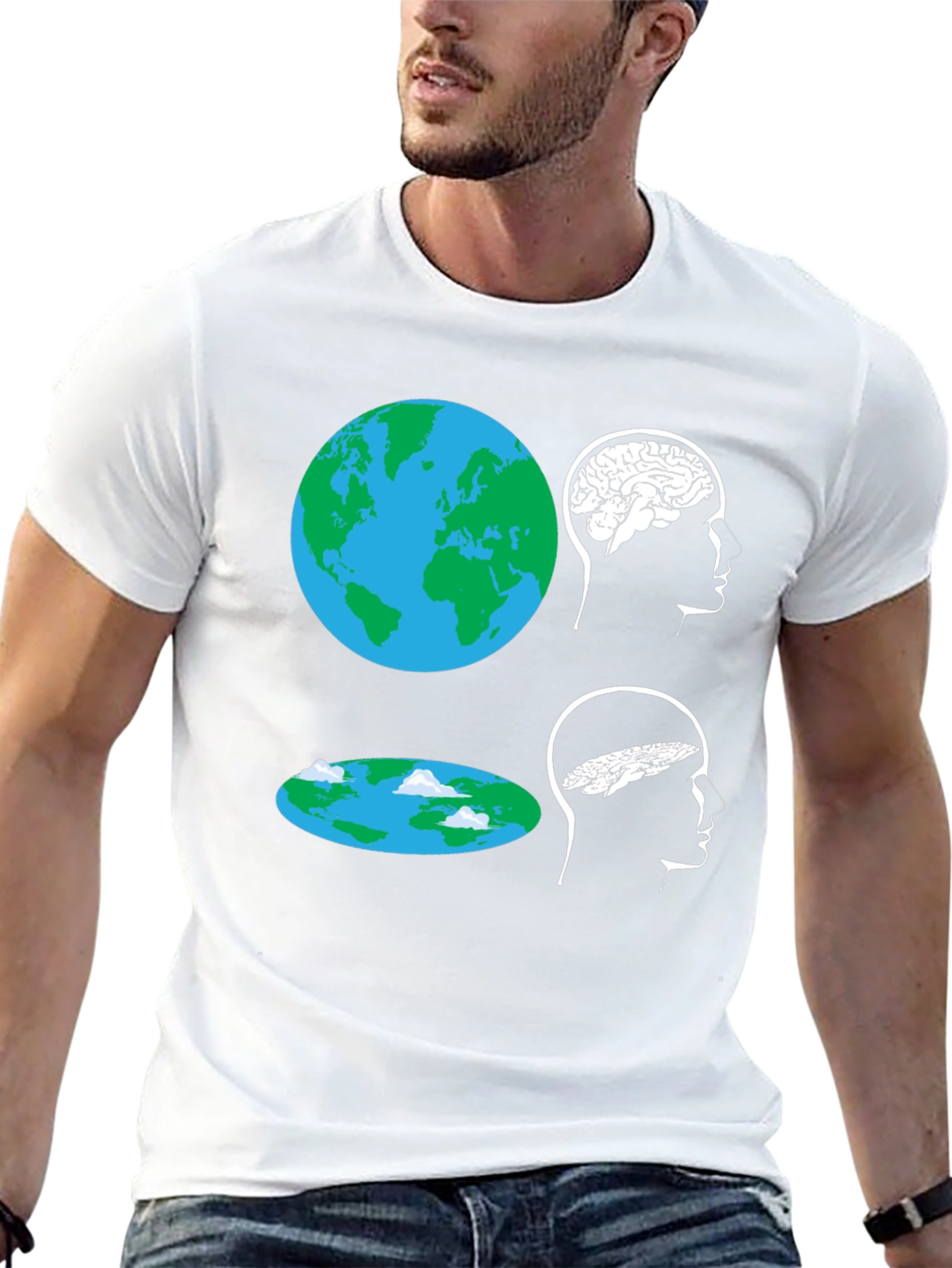 Black Flat Earth Brain Tee: Round vs. Flat Mindset T-Shirt view 13